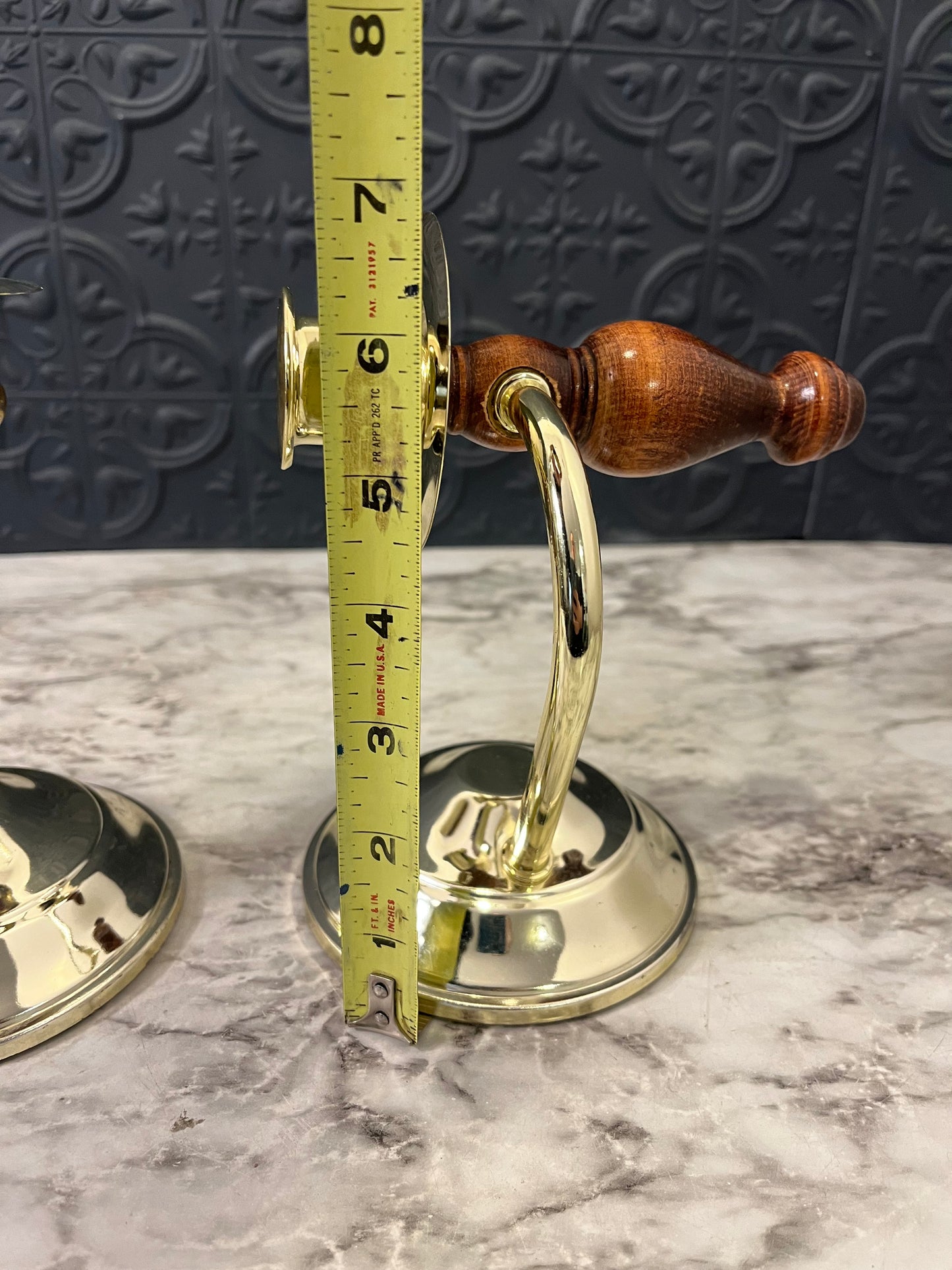 Set of 2 Home Interior Convertible Candle Holder wood and brass