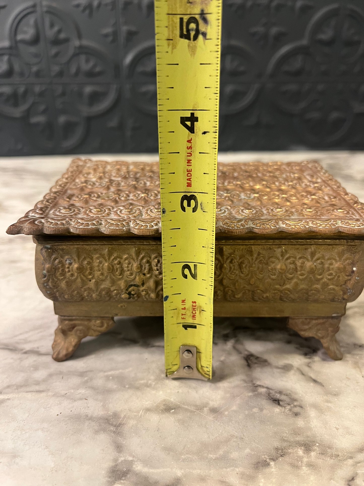 Brass Jewelry Box with Red Lining