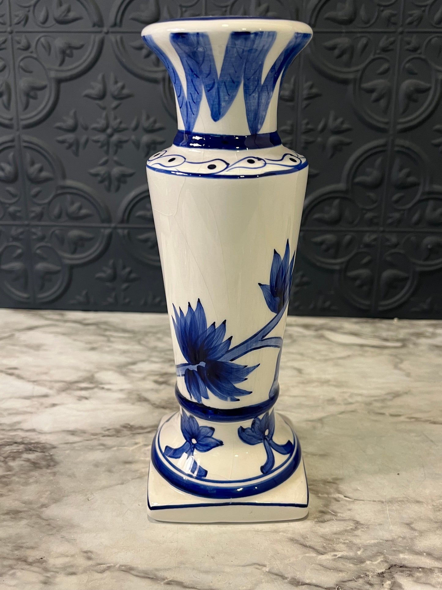 Blue and white Candle Holder 8.5:"