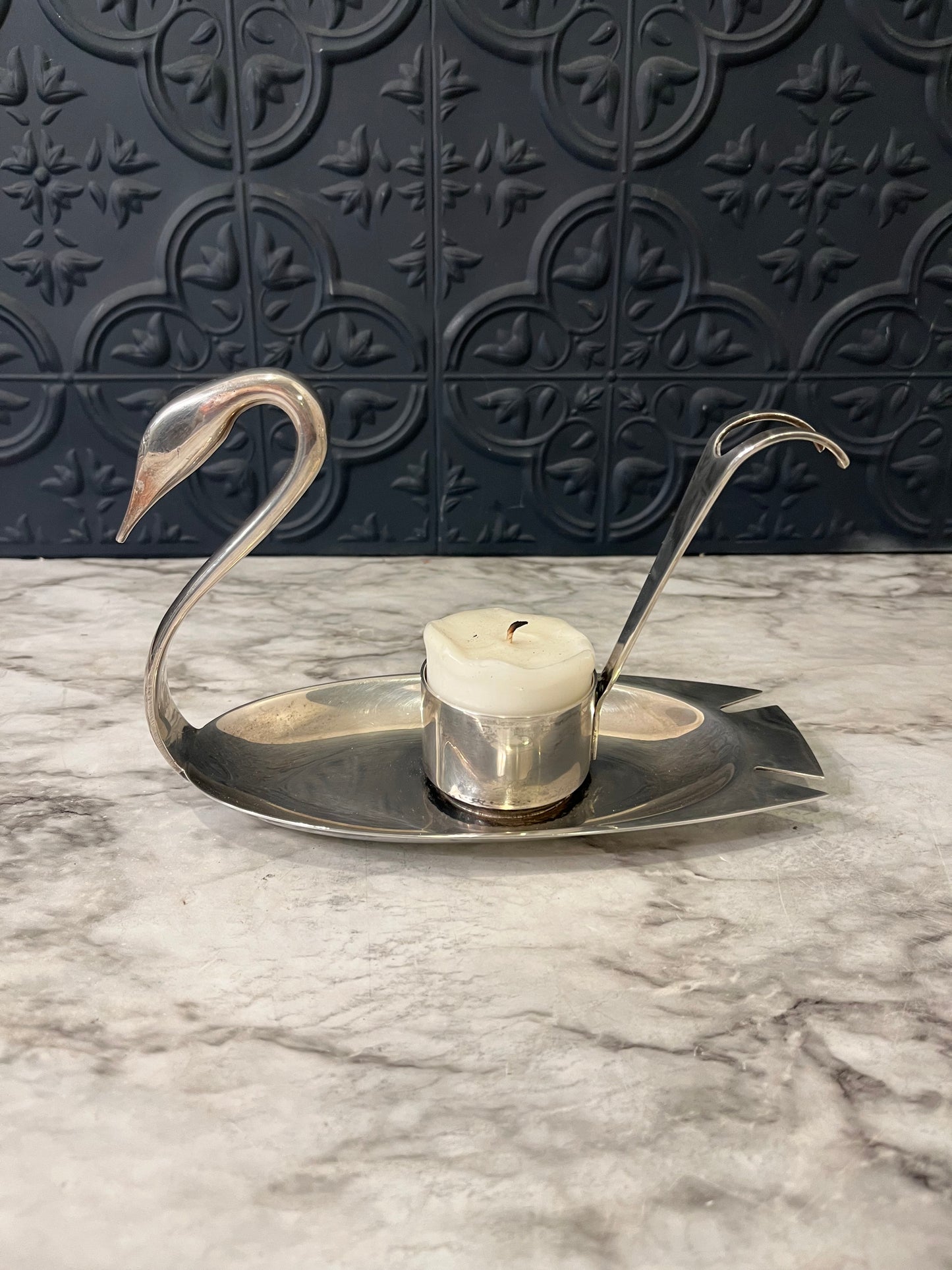 Silver Plate Swan Candle Holder from Spain