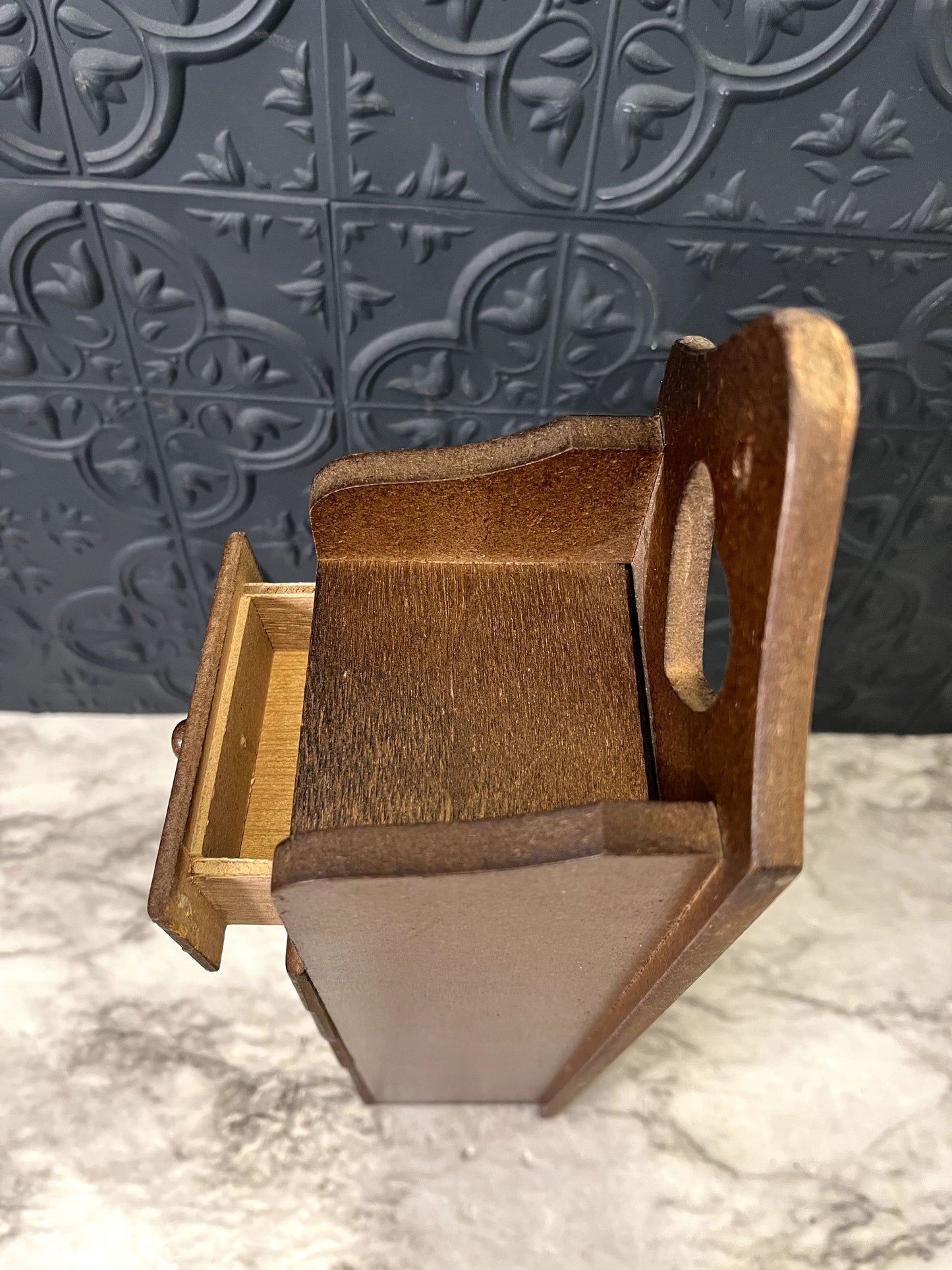 Tall Skinny Wood Jewelry Box With Drawers and Heart