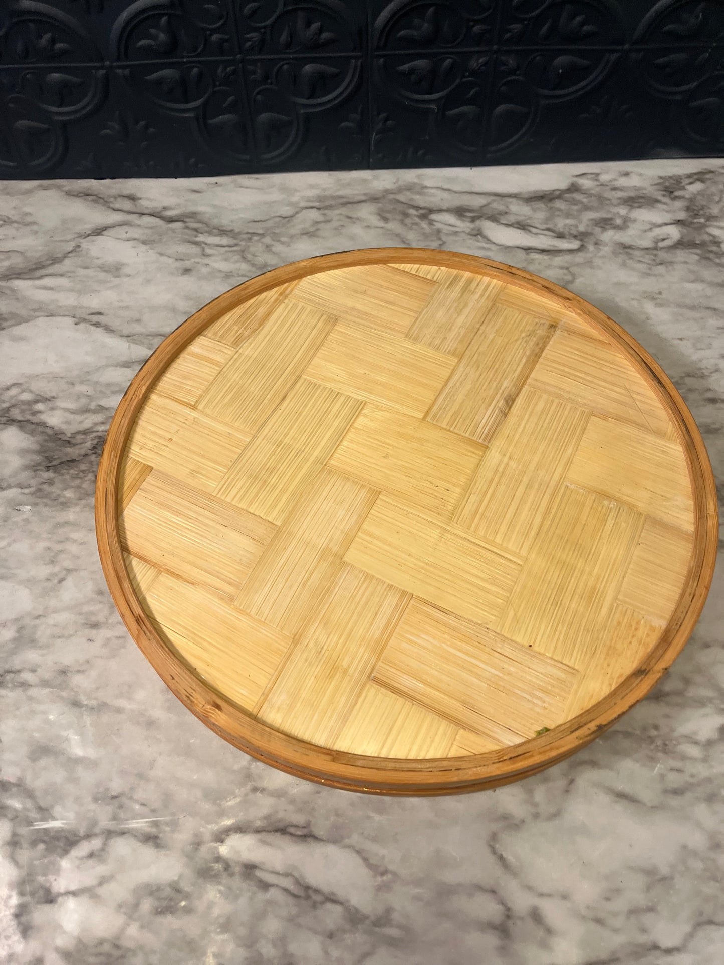 Round Bamboo Tray with Butterfly