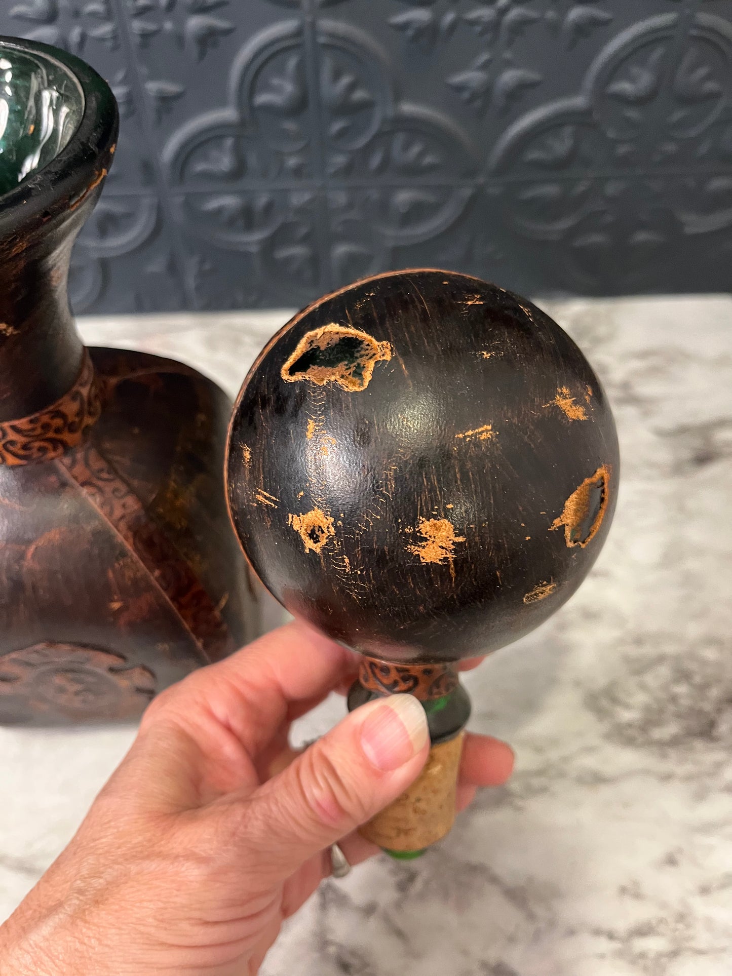 Vintage Leather Wrapped Decanter AS IS