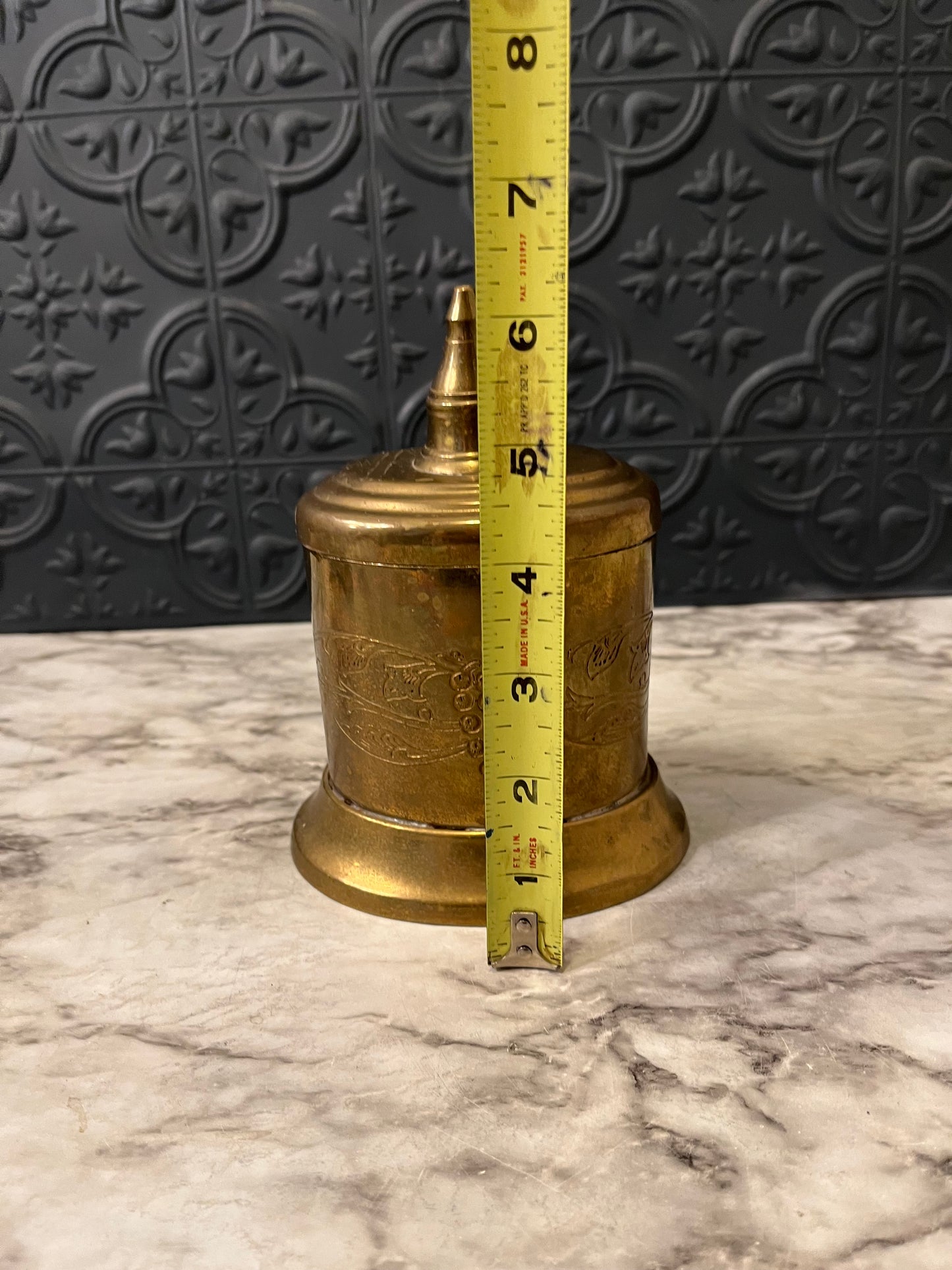 Etched Brass Canister with Pointy lid