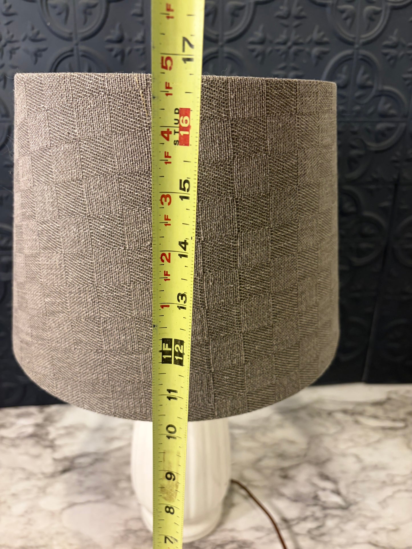 White Ceramic Lamp with Brown Shade