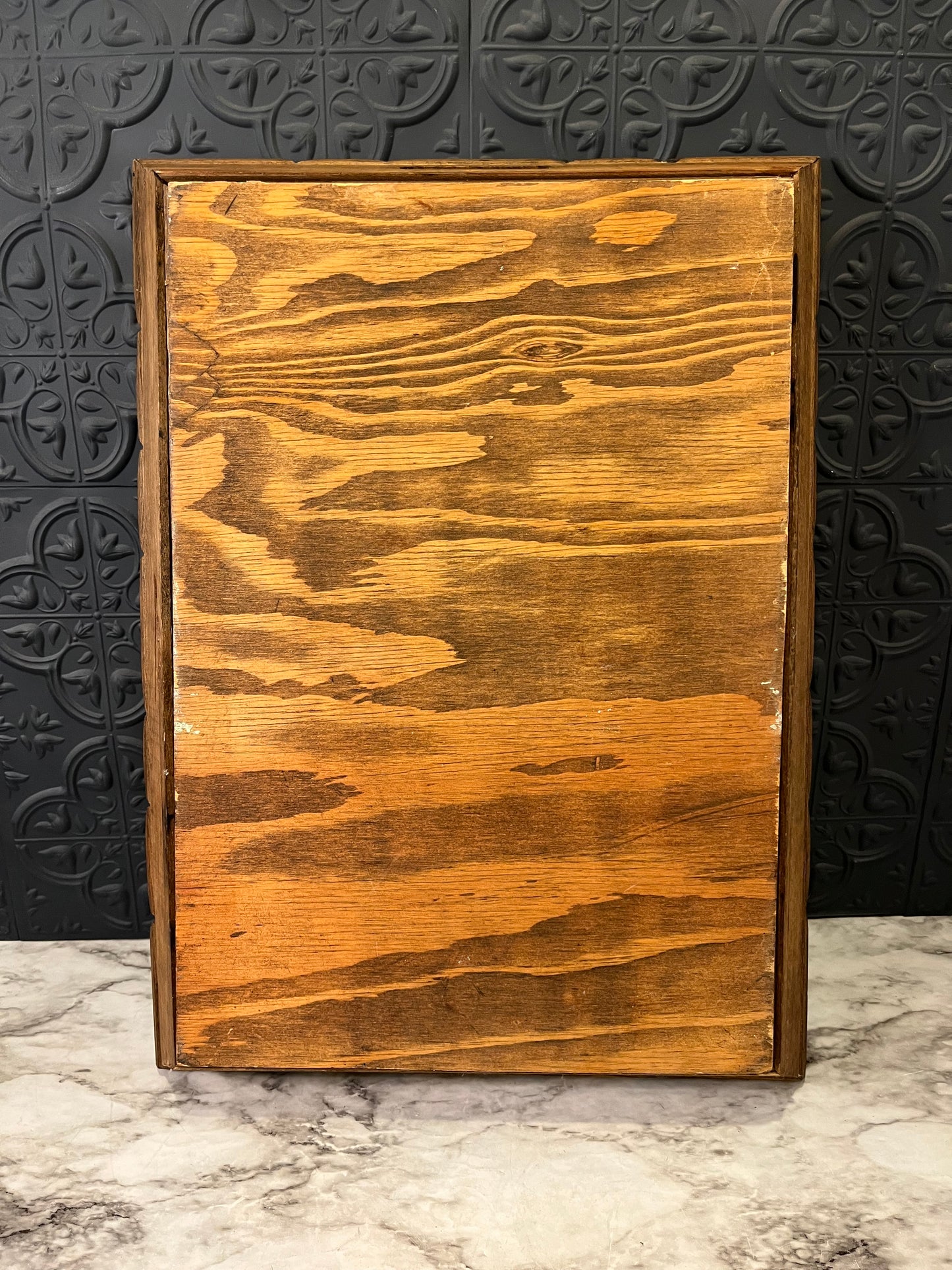 Carved Wood Serving Tray with Blue and White Tiles