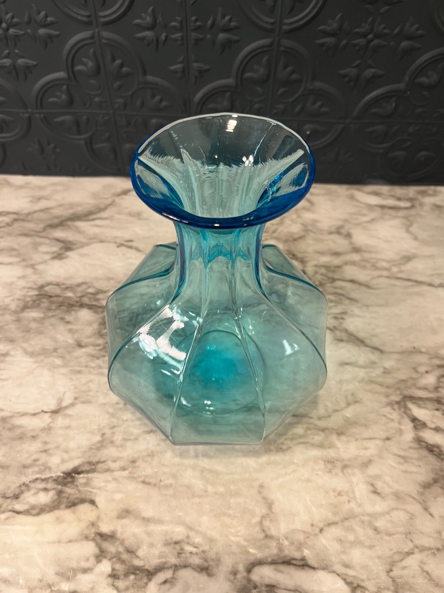 Blue Glass 9 Sided Vase
