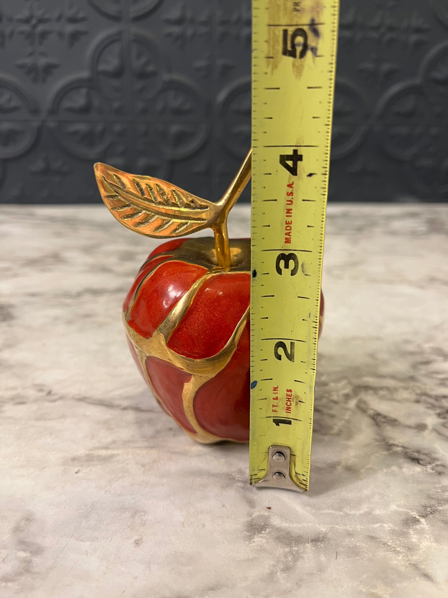 Brass and Enamel Red Apple