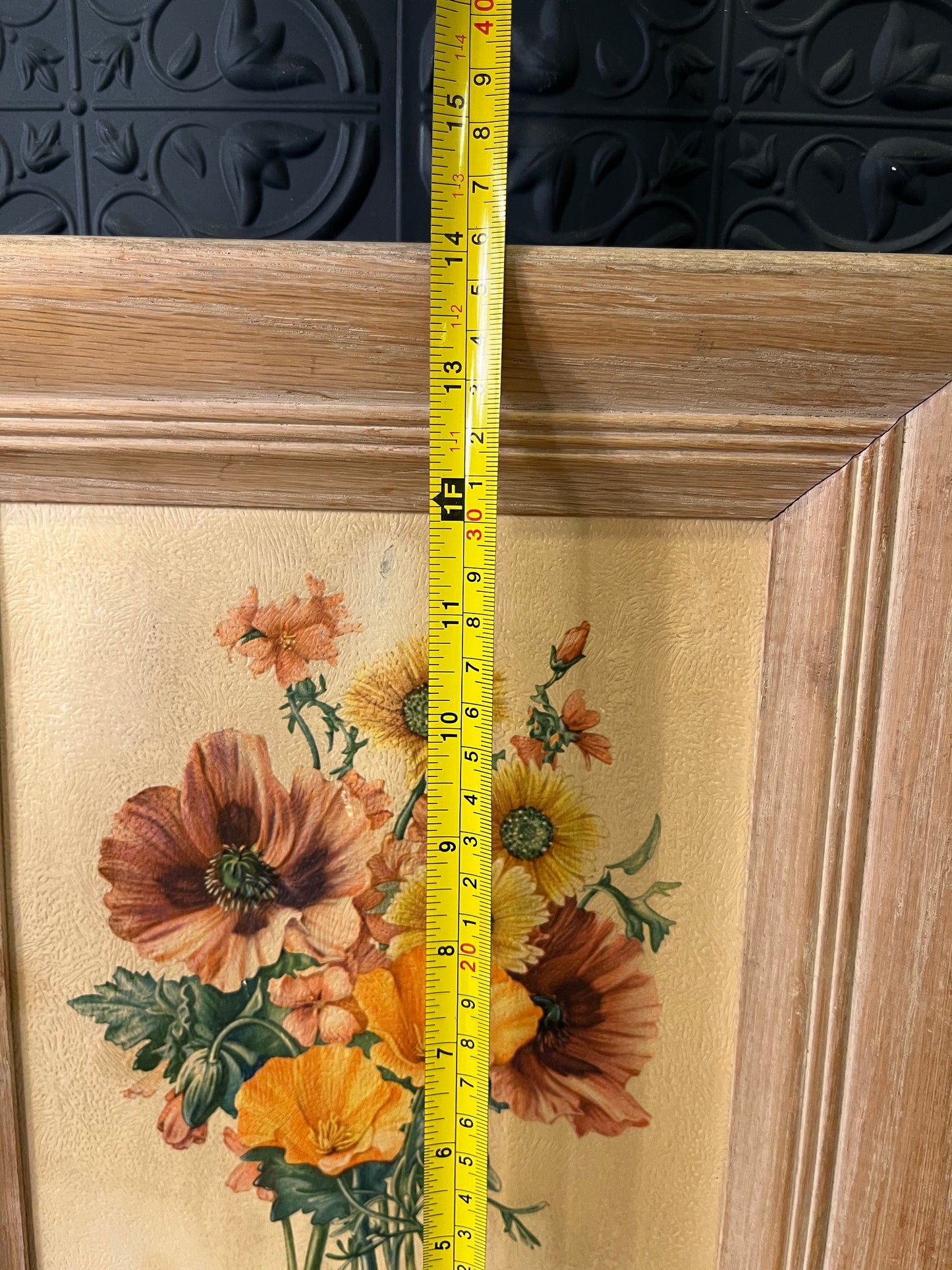 Vintage Light Wood Framed yellow flowers