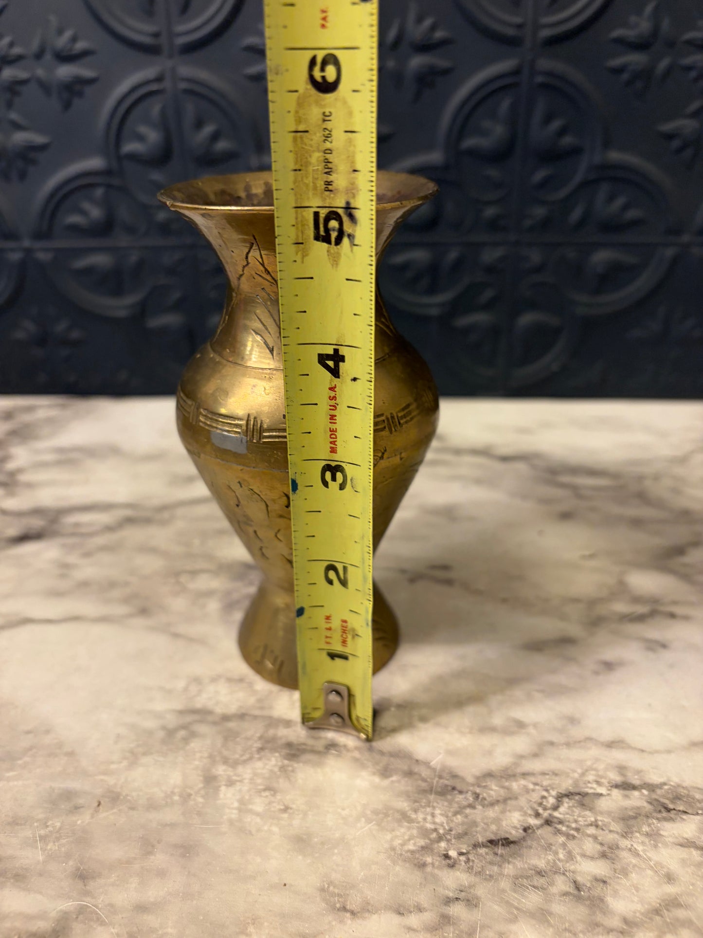 Brass Etched Vase 5"