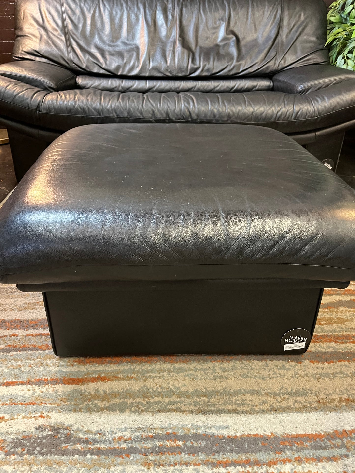 Black Leather Post Modern Nicoletti Style Ottoman
