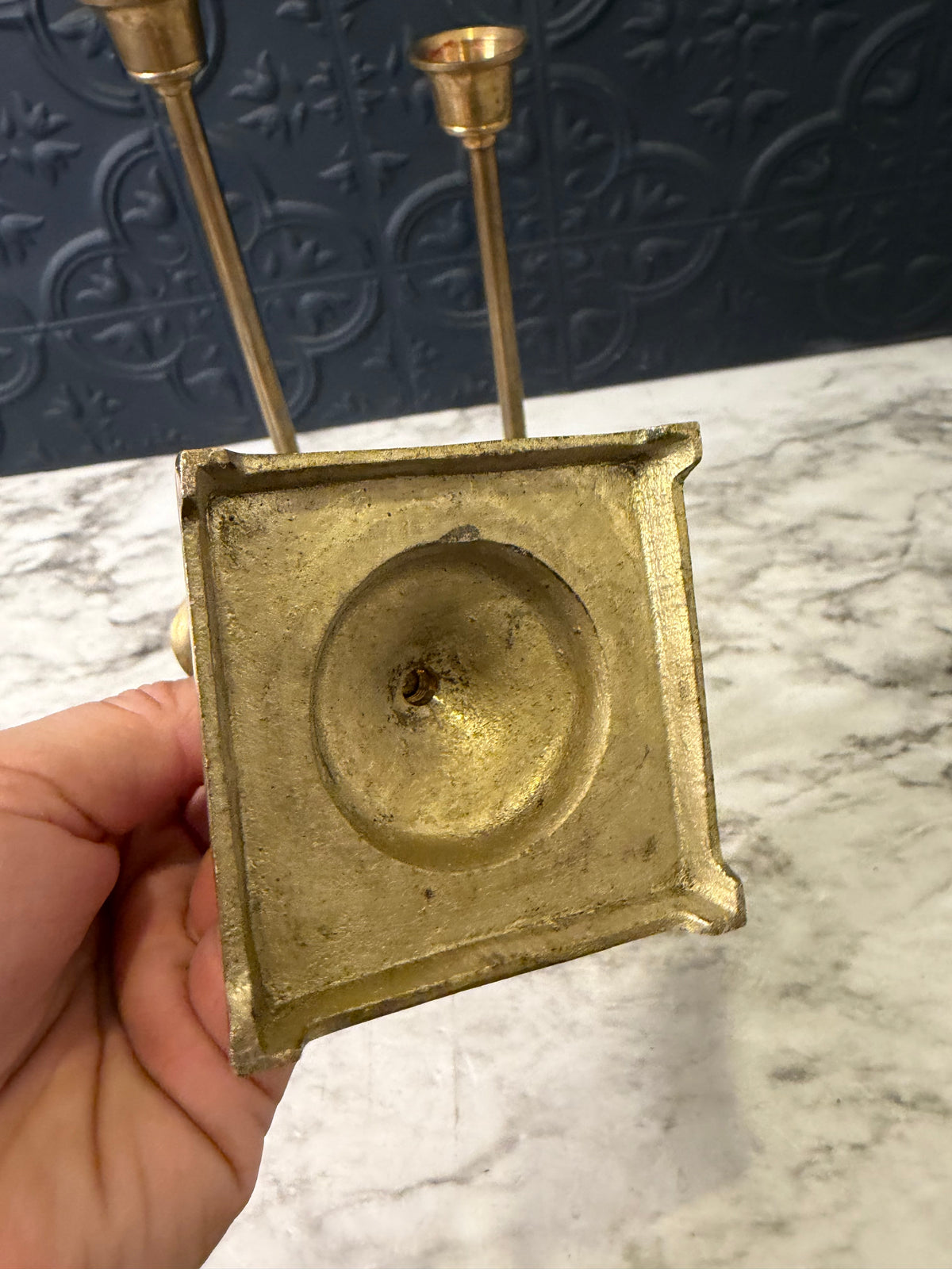 Skinny Brass Candlesticks x4 Square Base