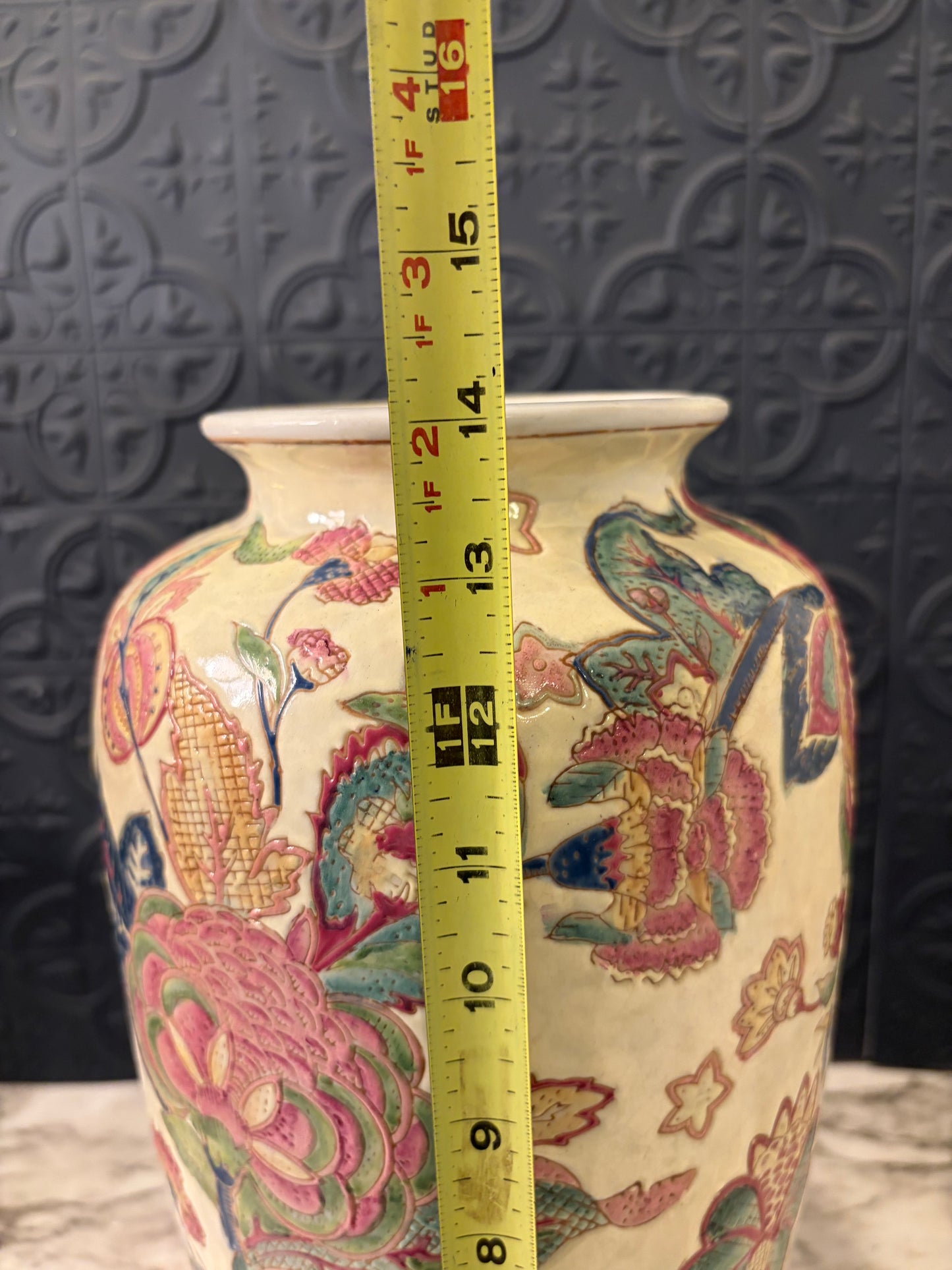 Large Cream Floral 14" Vase