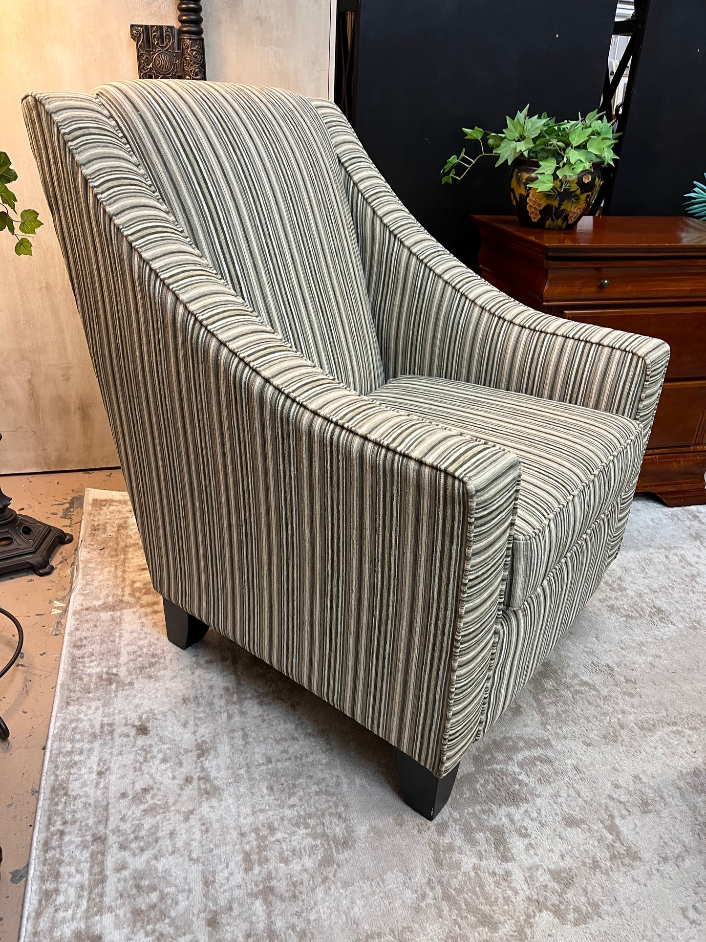 Green Striped Arm Chair