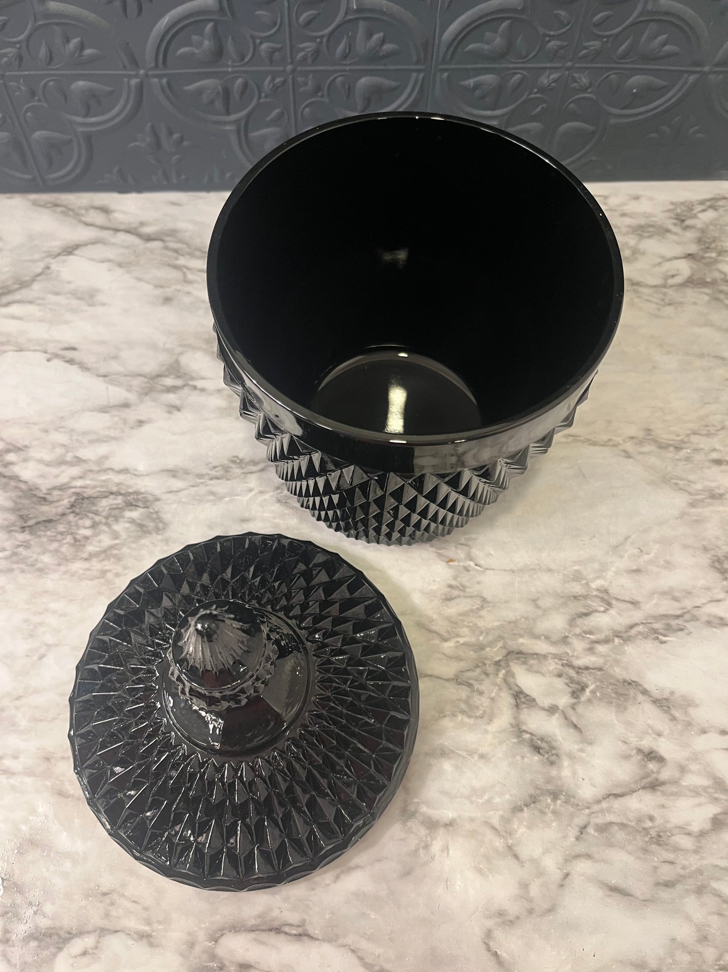 Indiana Glass Black Diamond Point Jar with Lid
