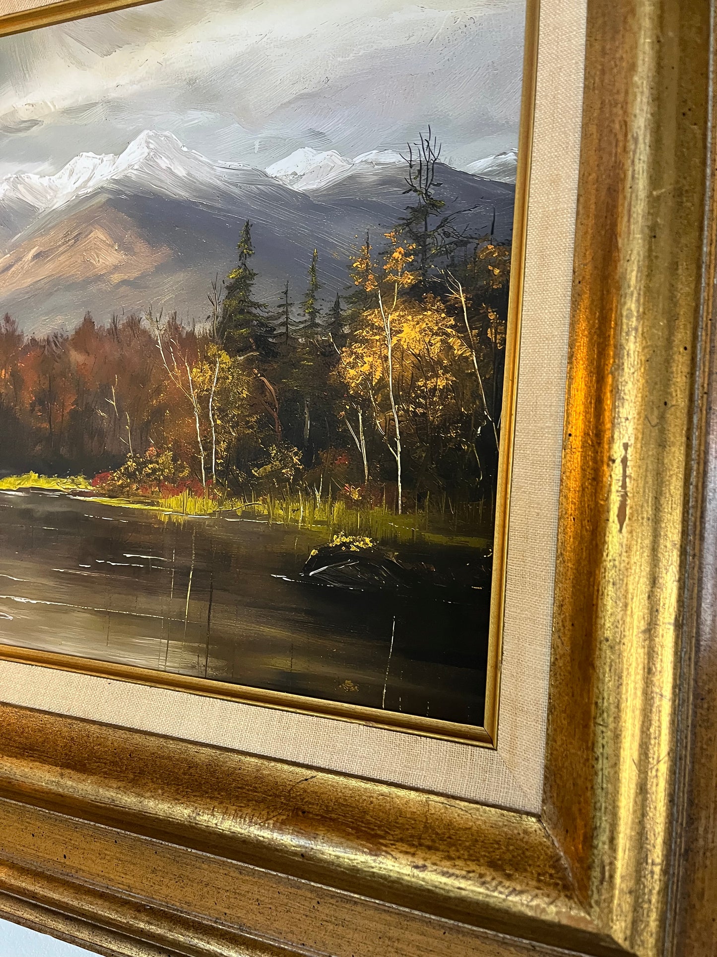 Fall Mountain Scene in Thick Gold Frame