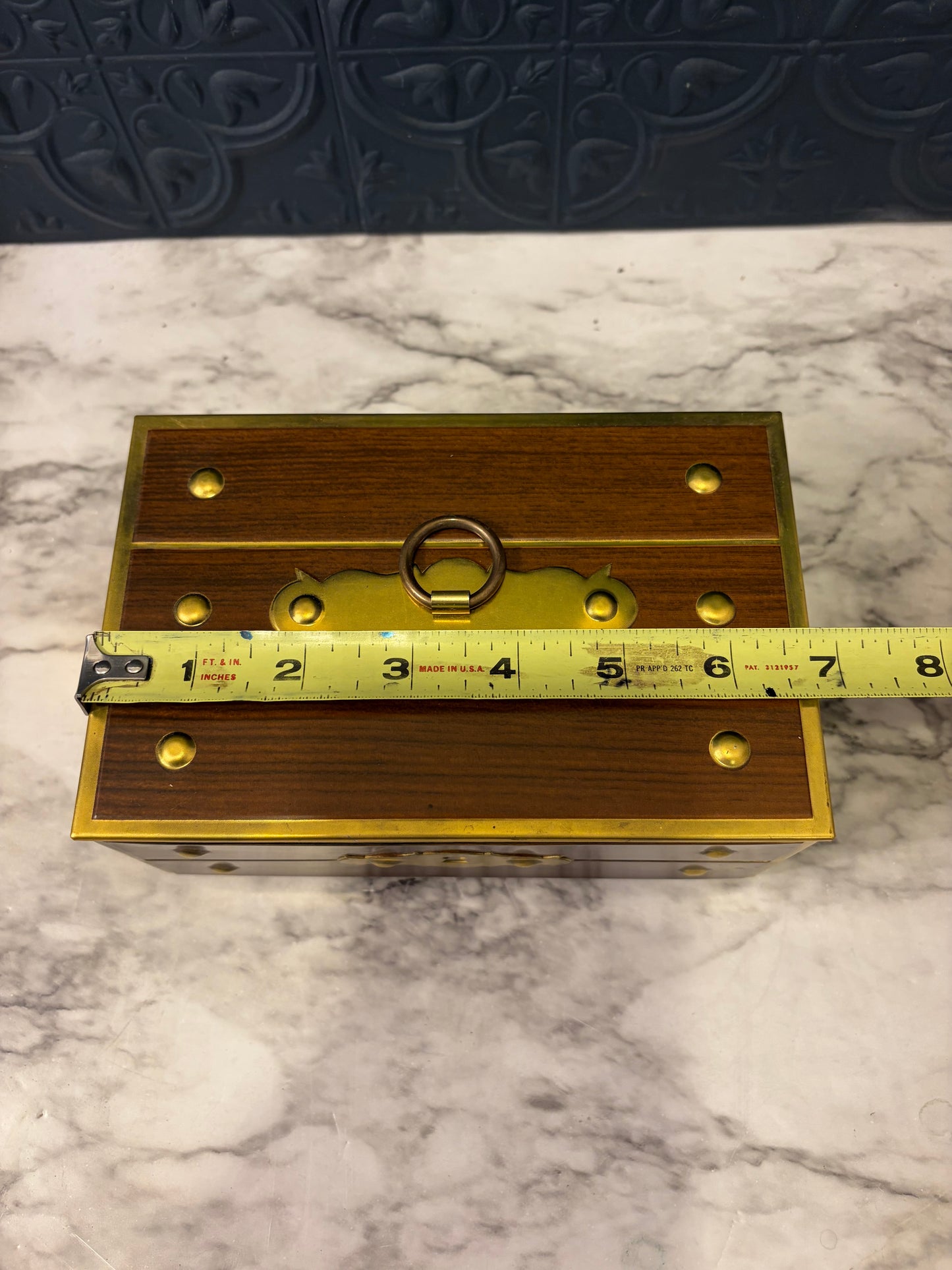 Tin Faux Wood Treasure Box