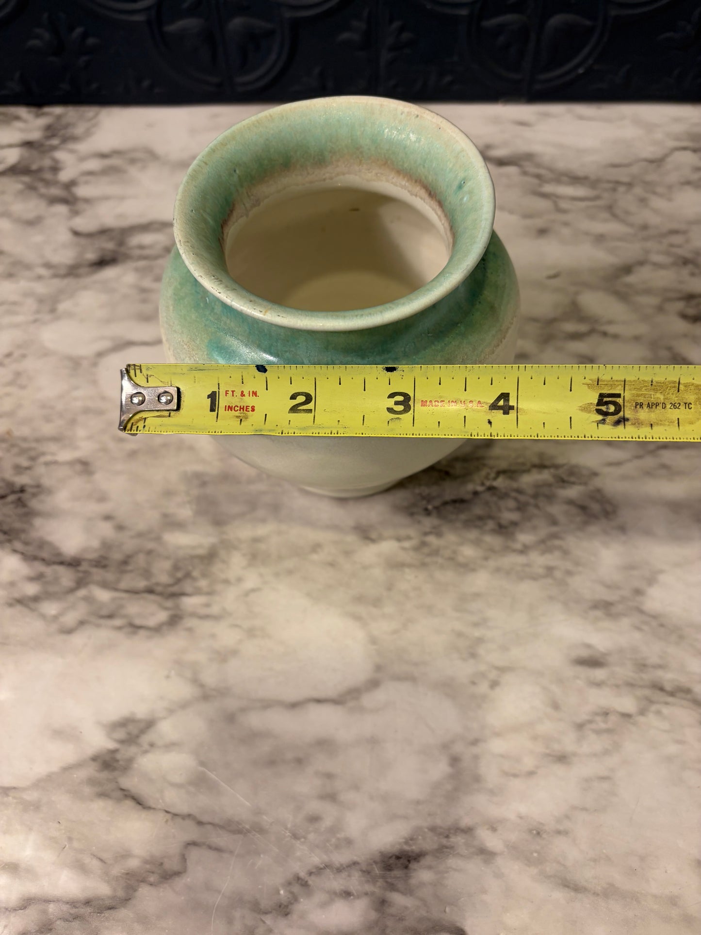 Studio Pottery Cream and Aqua Vase