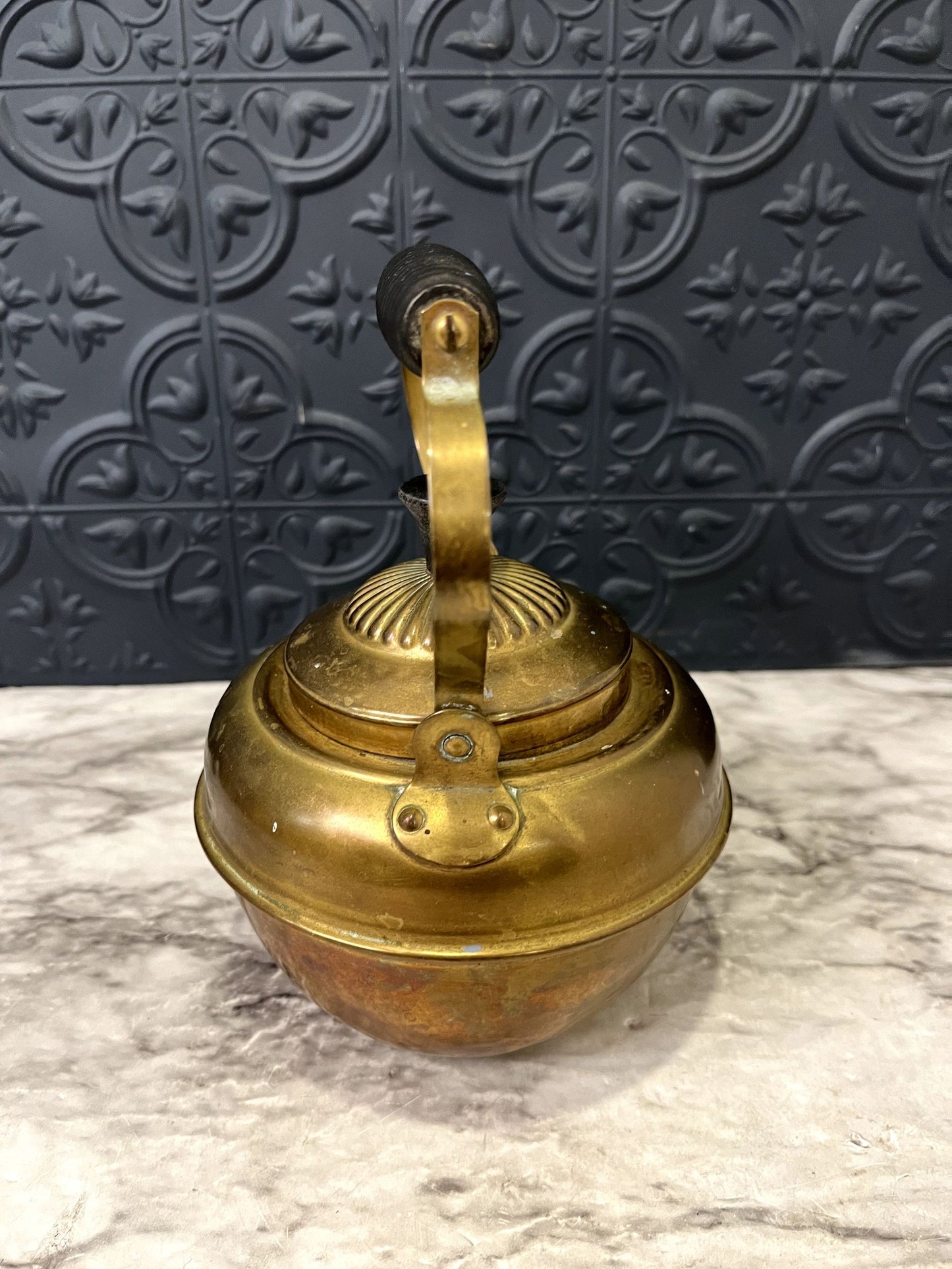 Brass Teapot With Black Ribbed Handle