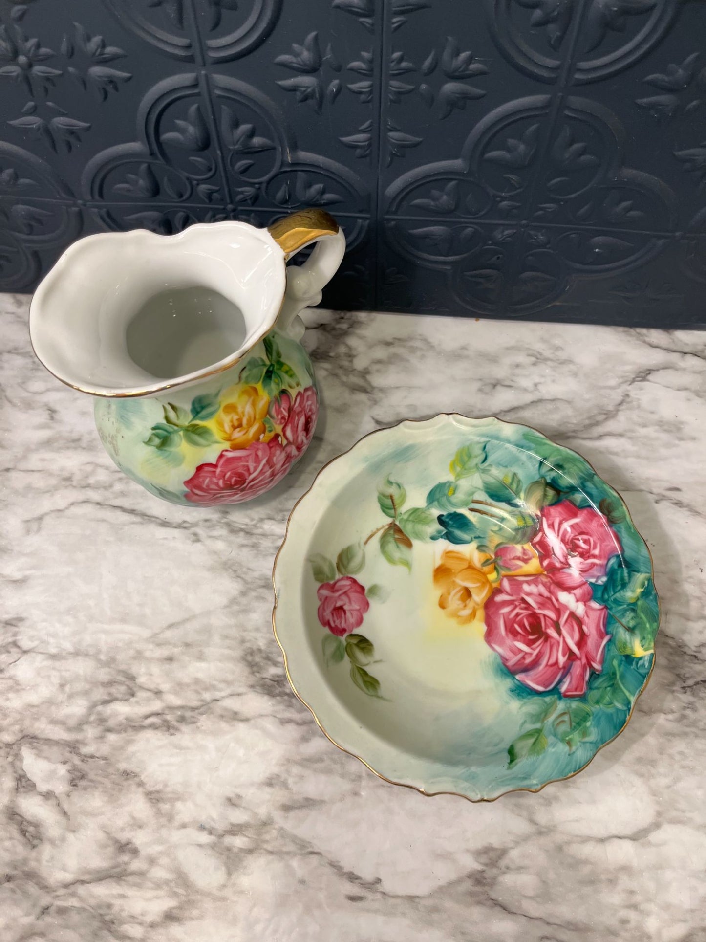 Lefton Floral Pitcher and Bowl