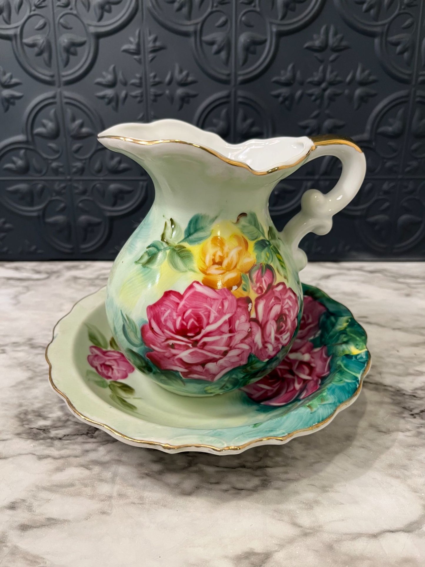 Lefton Floral Pitcher and Bowl