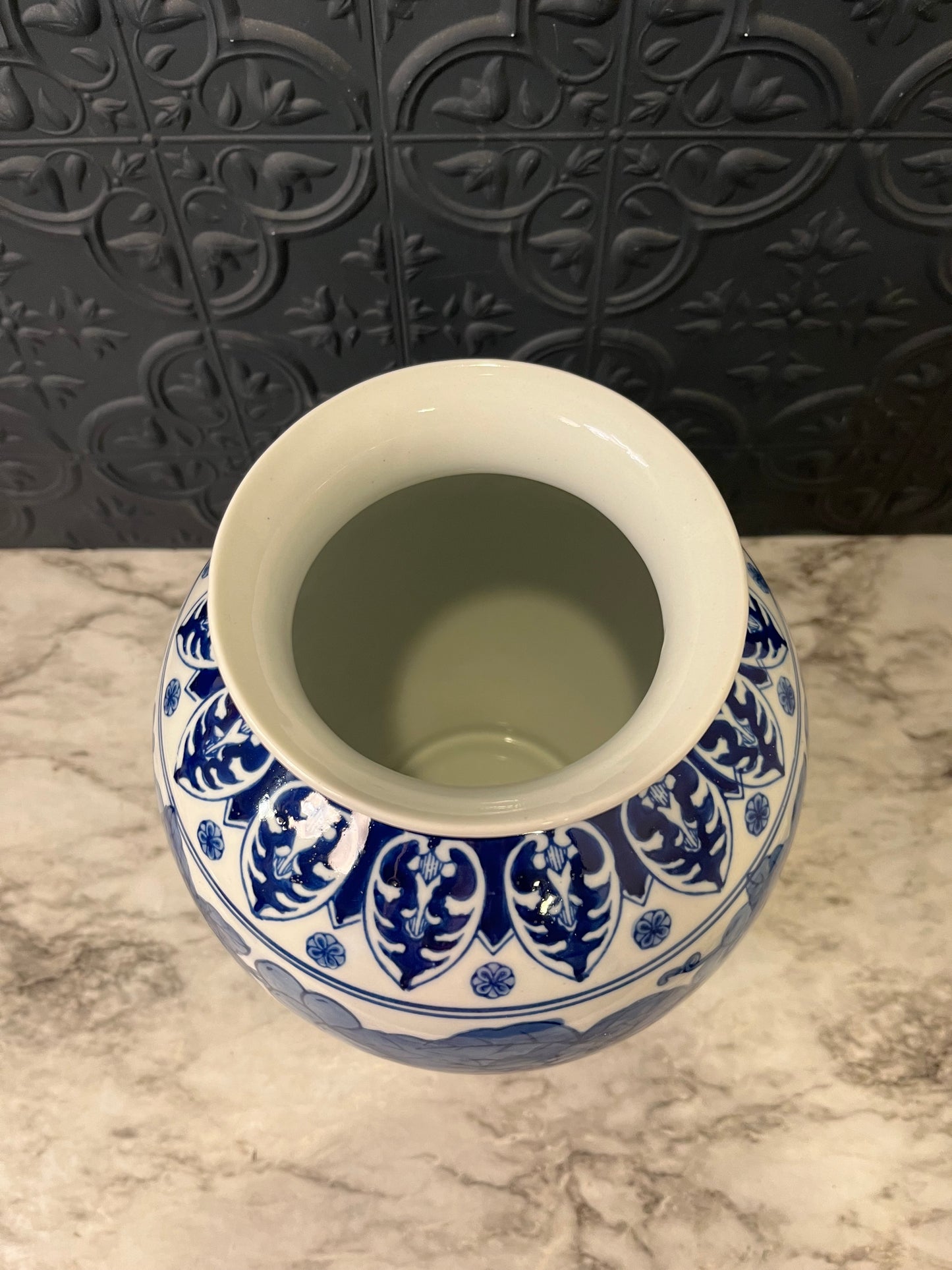 Large Blue and White Vase with Grapes