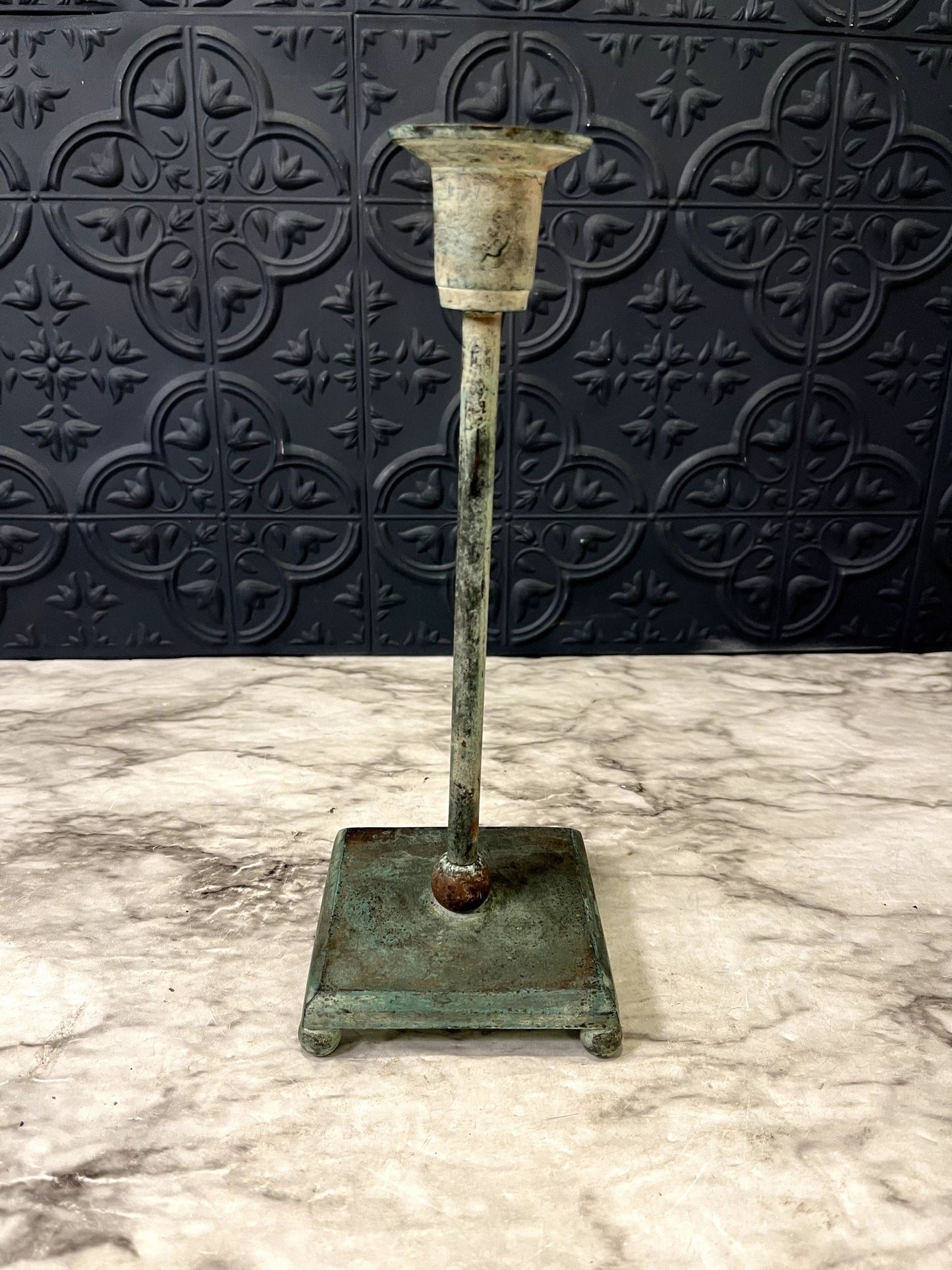 Brass Candle Holder Blue Patina