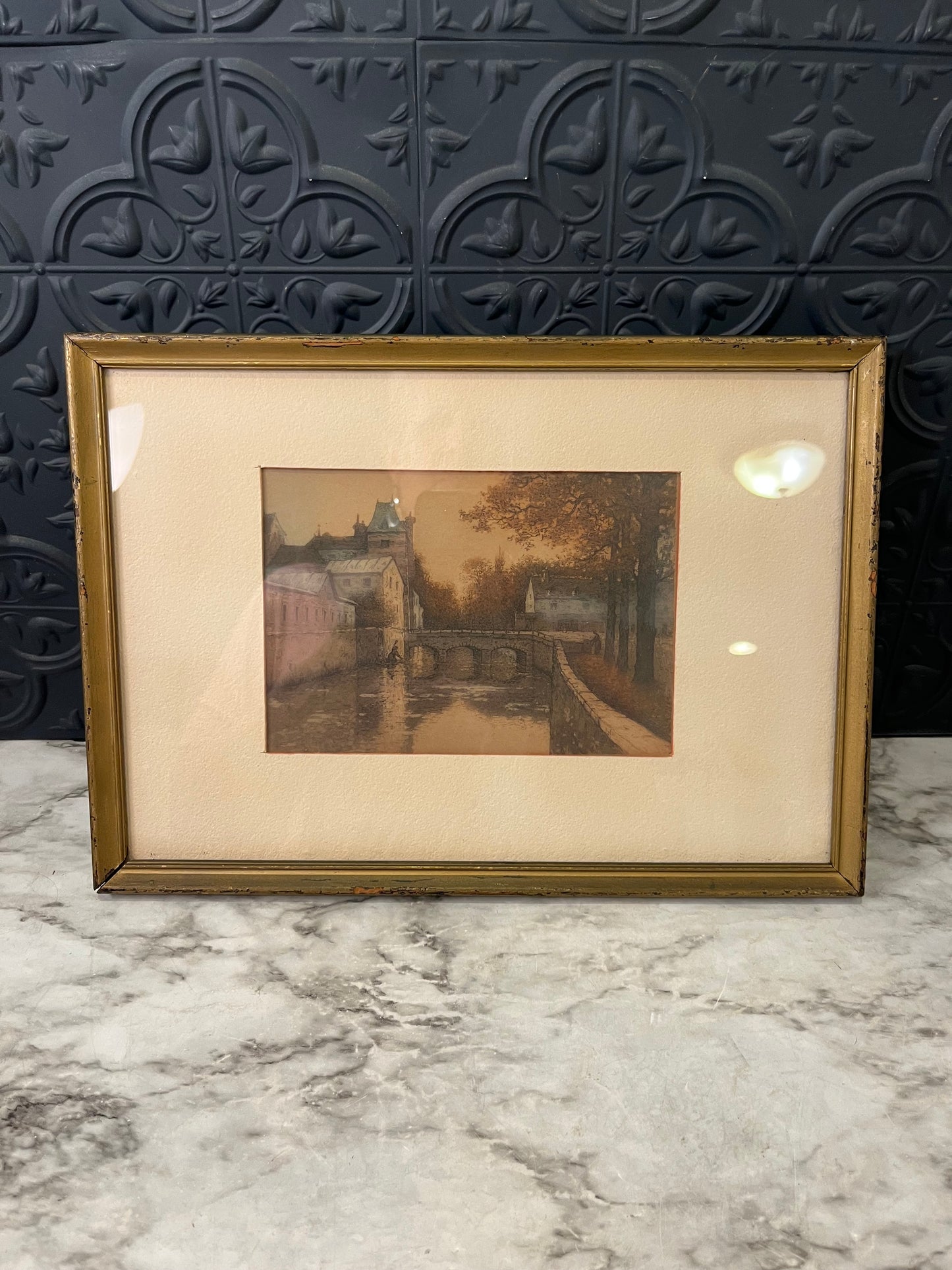 Antique Bridge Etching Framed