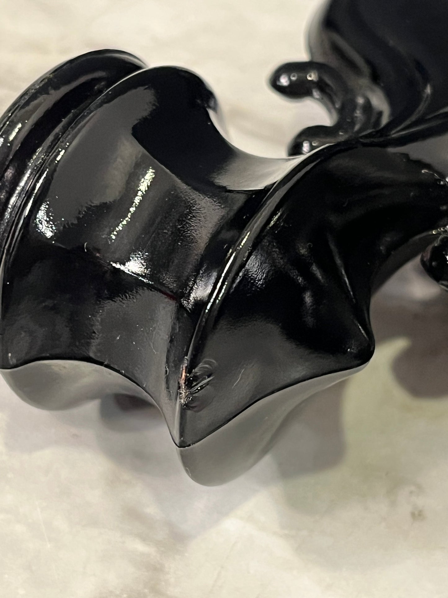 Black glass LE Smith double candle holder - AS IS