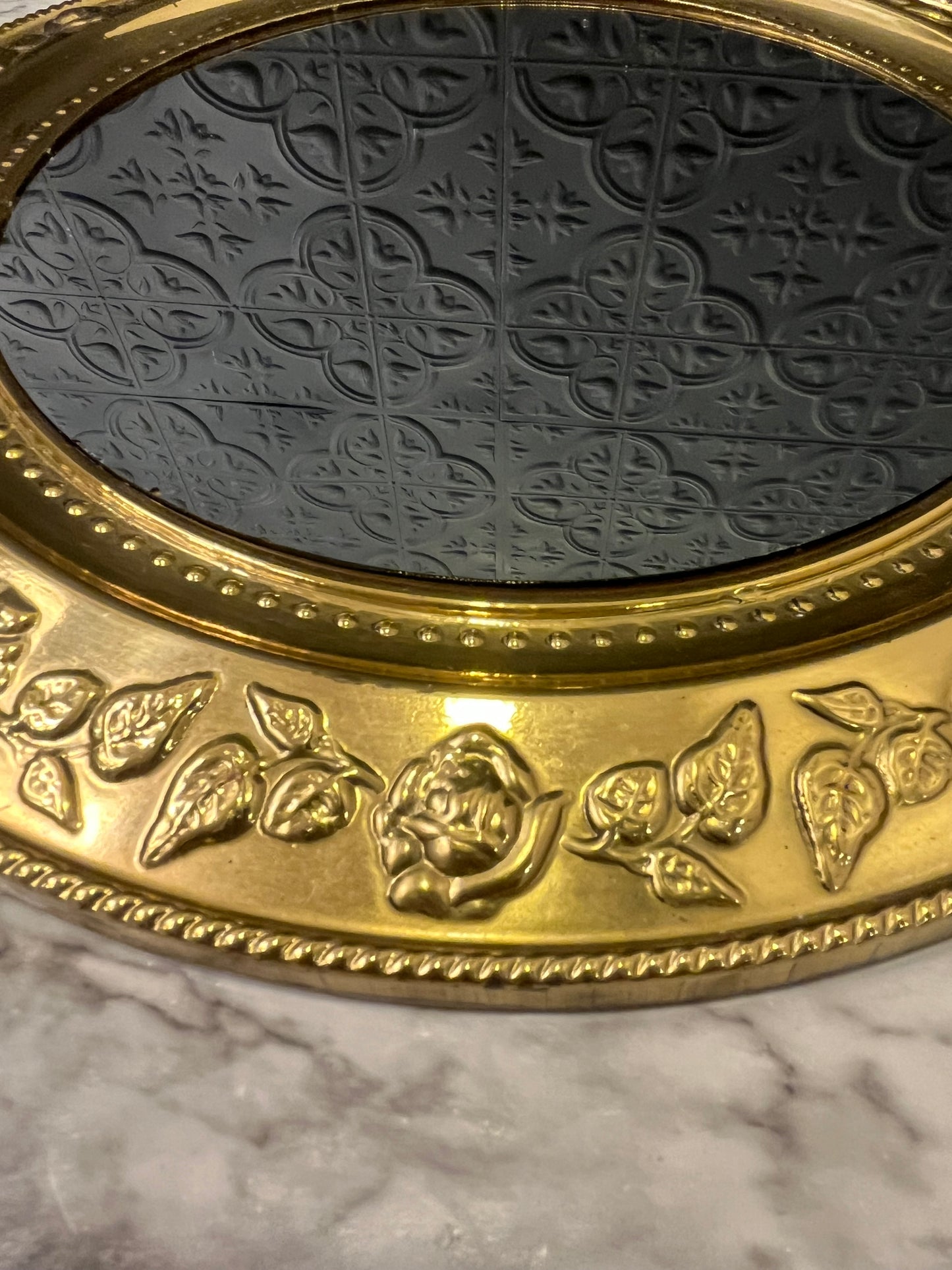 Round Embossed Brass Mirror