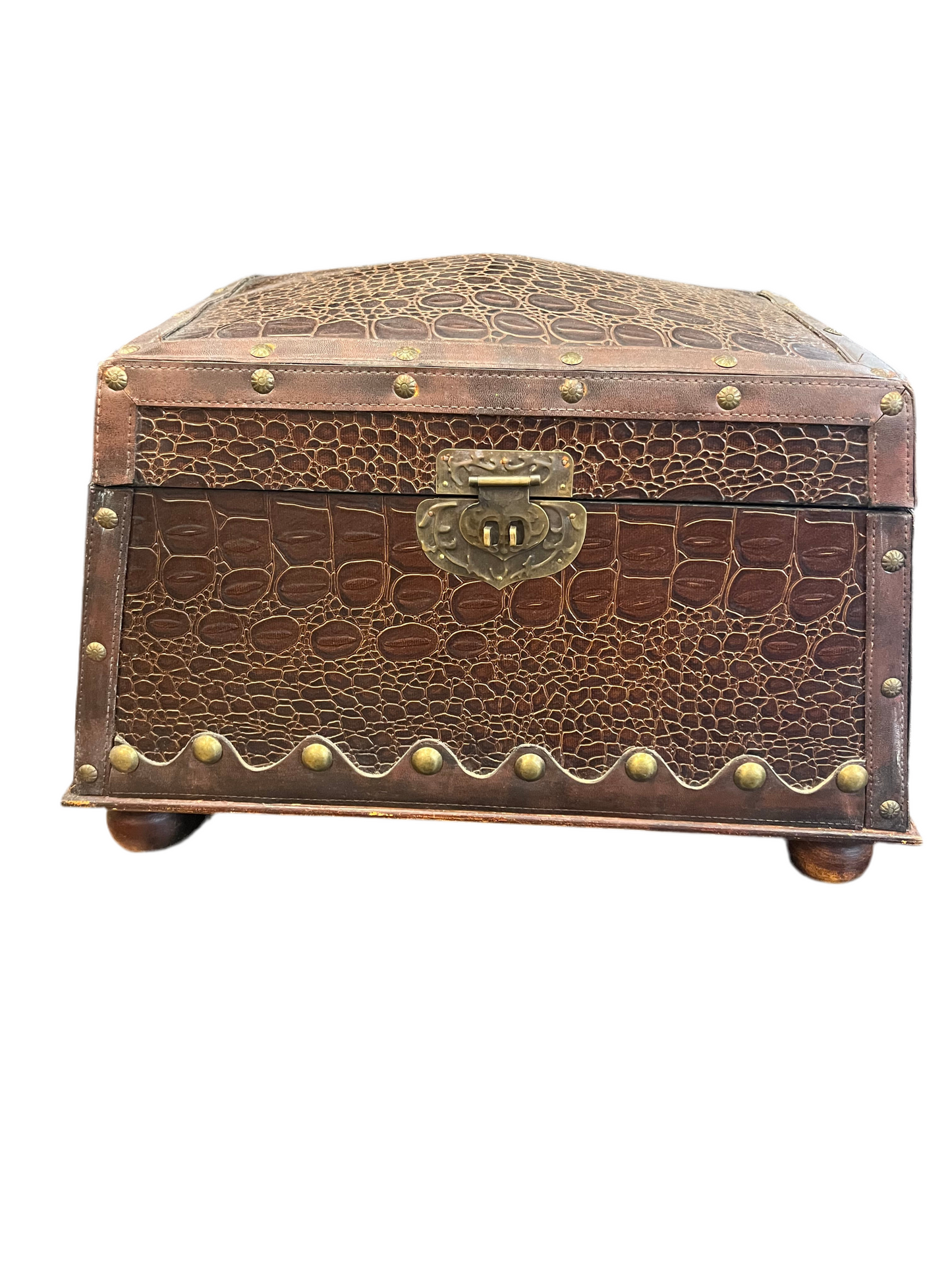 Footed Faux Alligator Chest With Handles