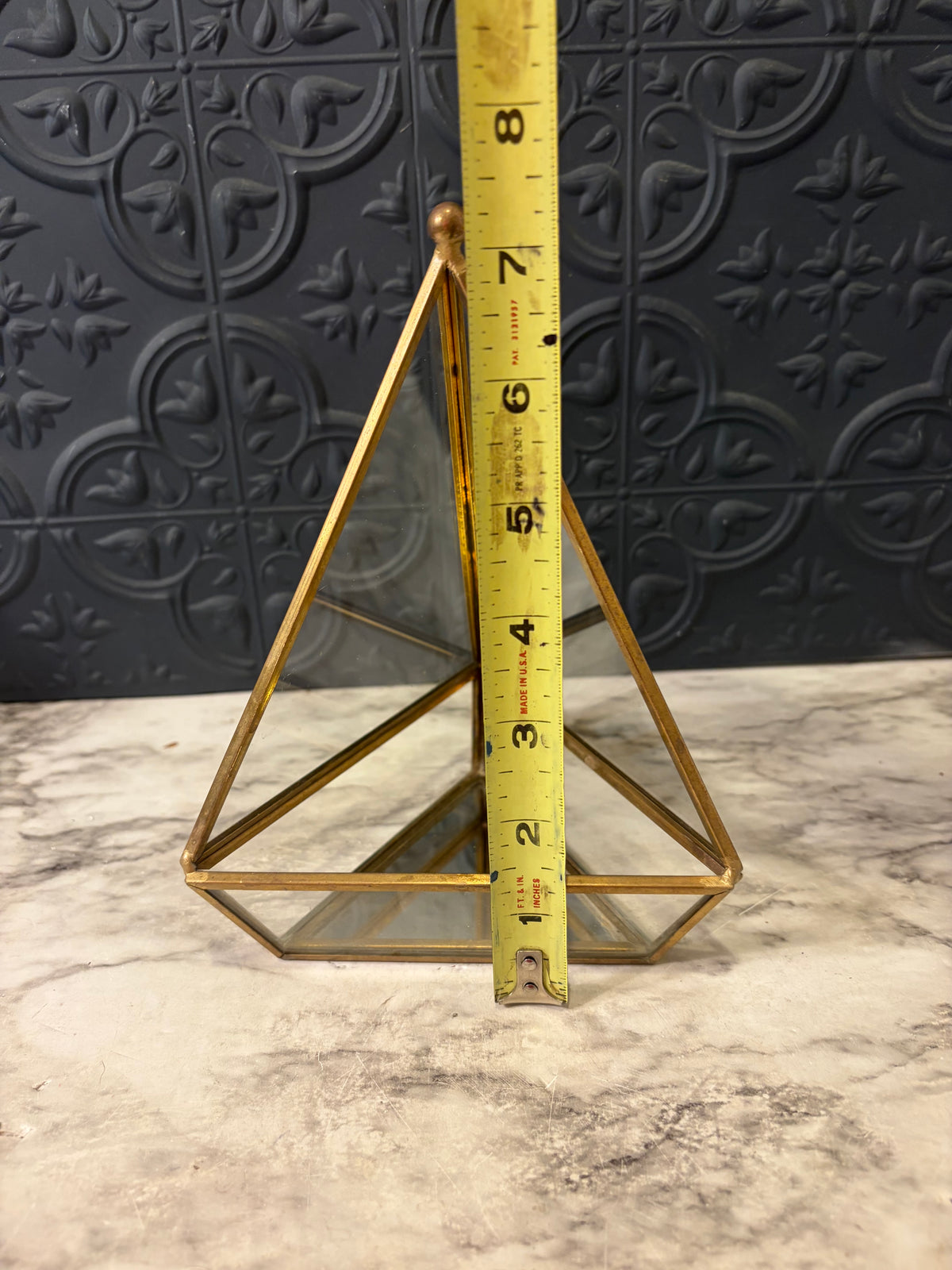 Brass and Glass Geometric Glass Pyramid