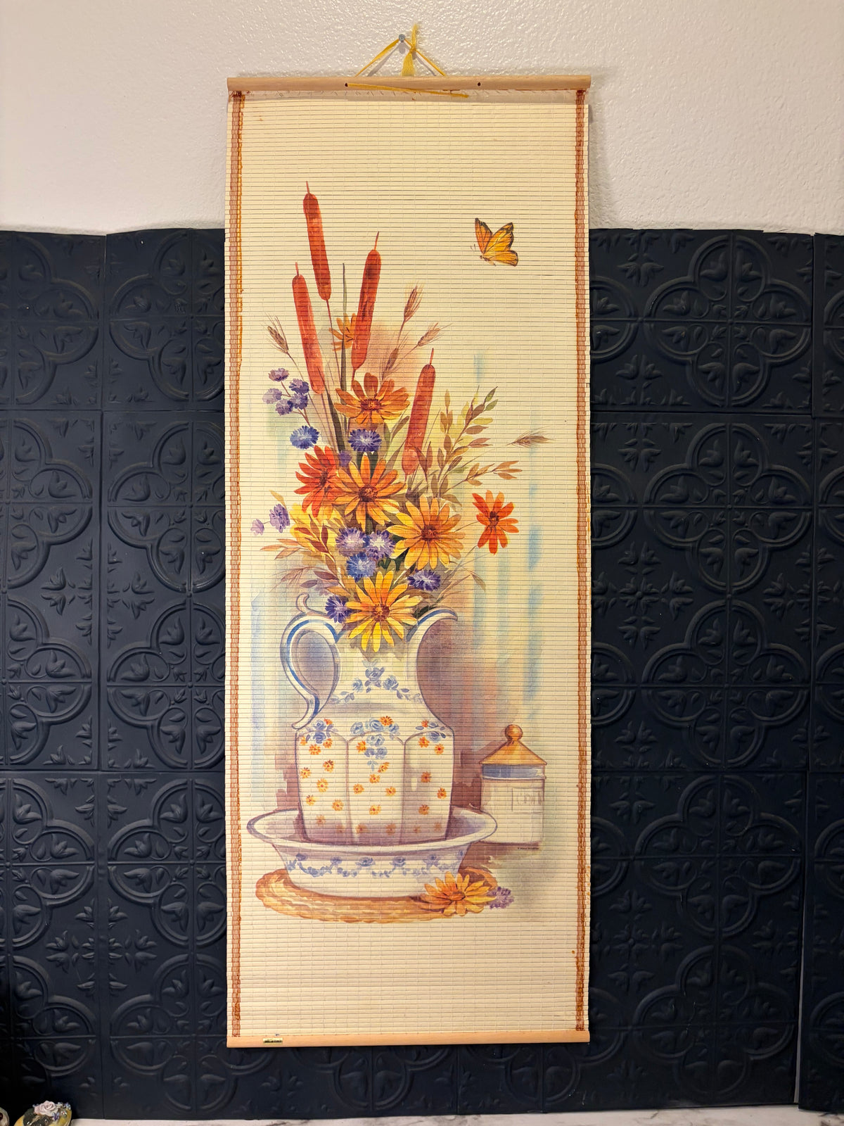 Vintage 1987 Woven wooden Calendar wall hanging