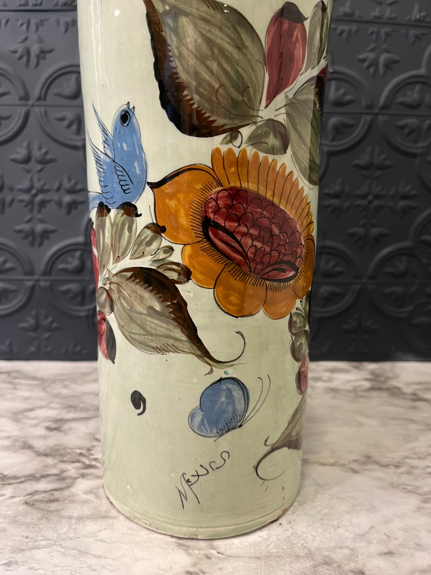 Mexican Pottery Tall Cylinder Vase