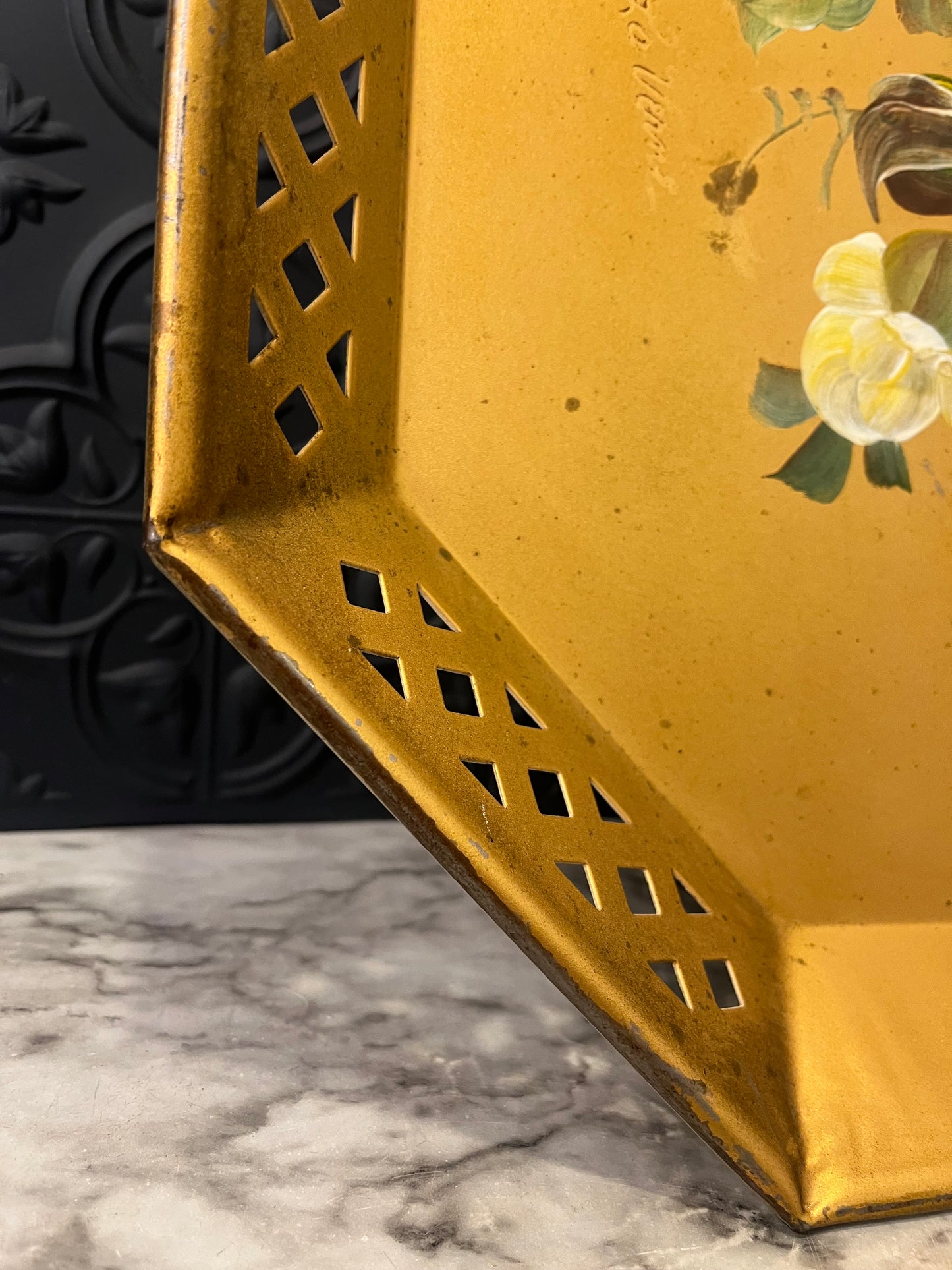 Floral Hand Painted gold tray