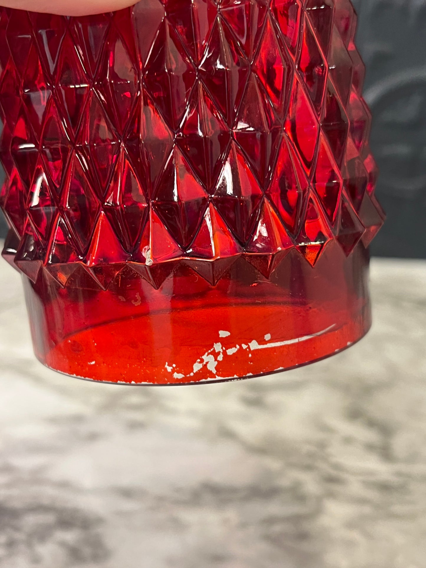 Indiana Glass Red Diamond Point Fairy Lamp