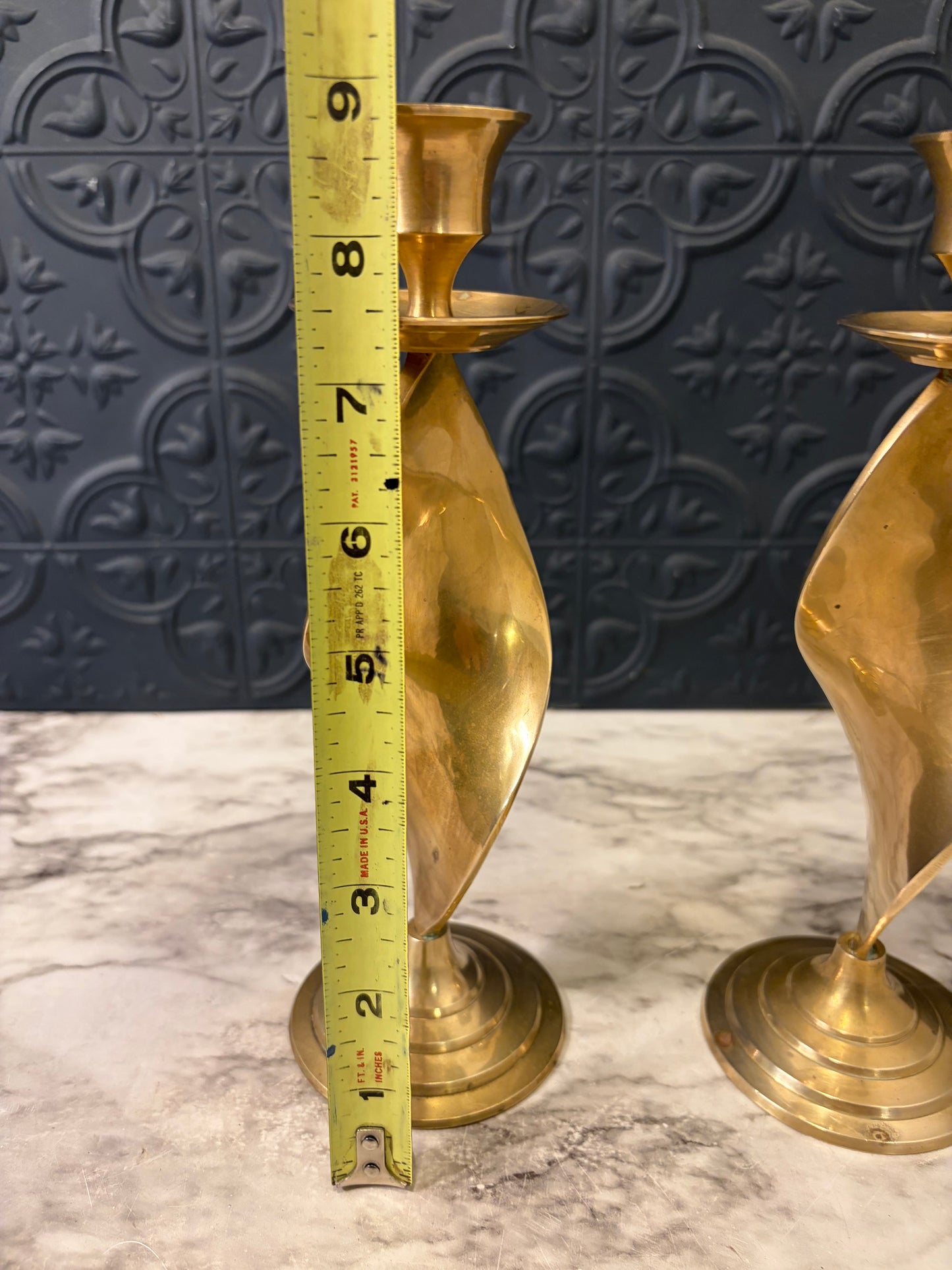 9" Brass Swirl Candle Holder set of 2