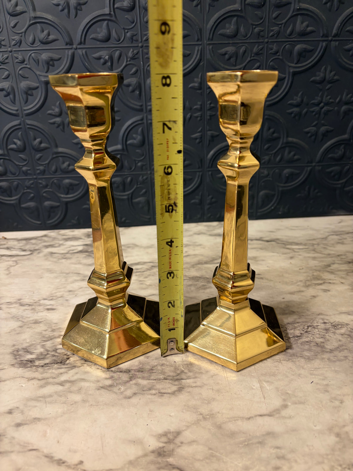 Hexagonal Base Candlestick Pair 8"