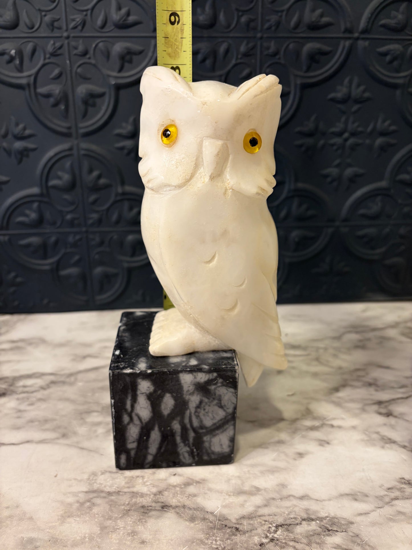 Carved Stone Owl On Marble Base AS IS