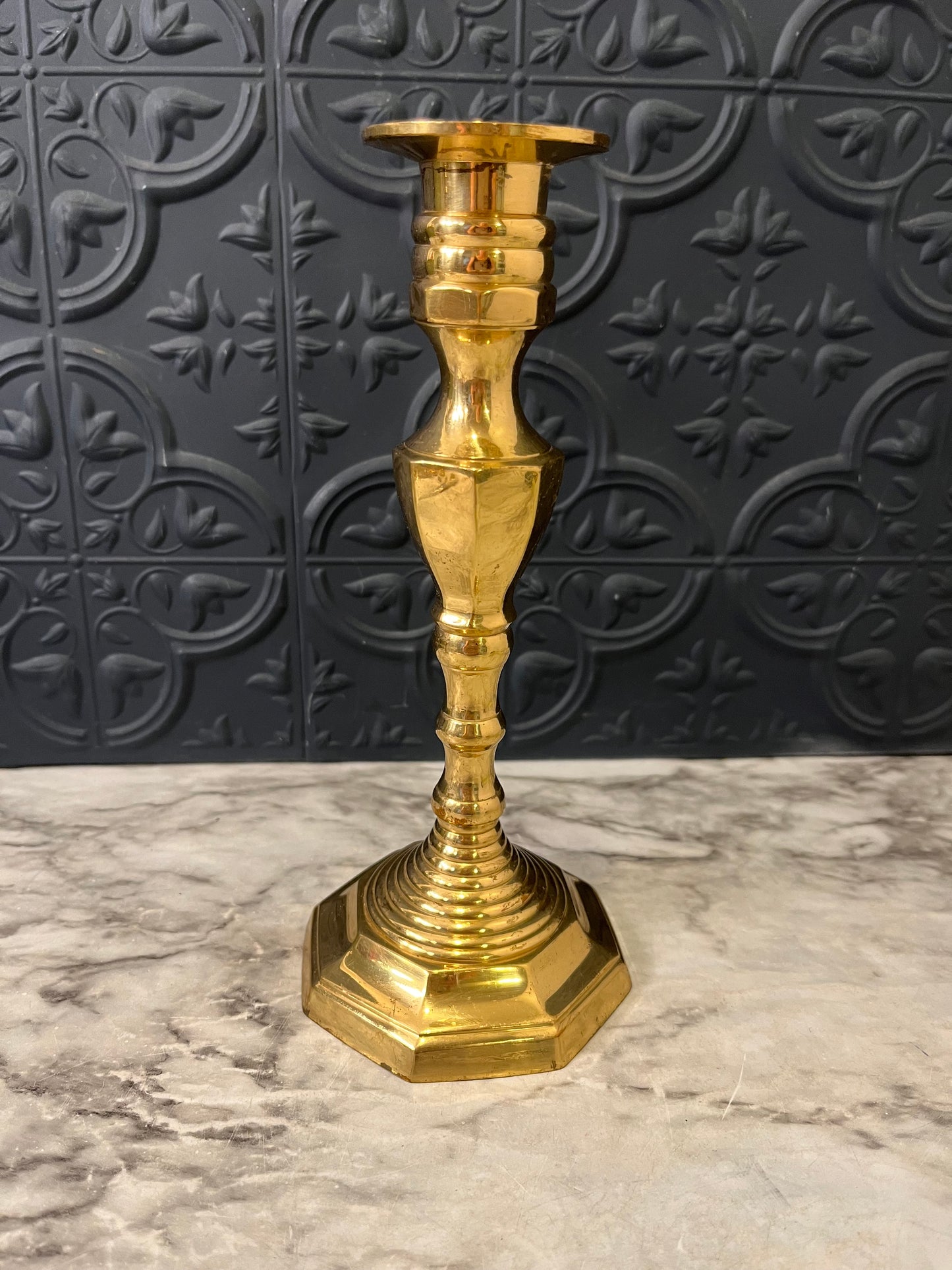 Brass Candle Holder Beehive Base 8"