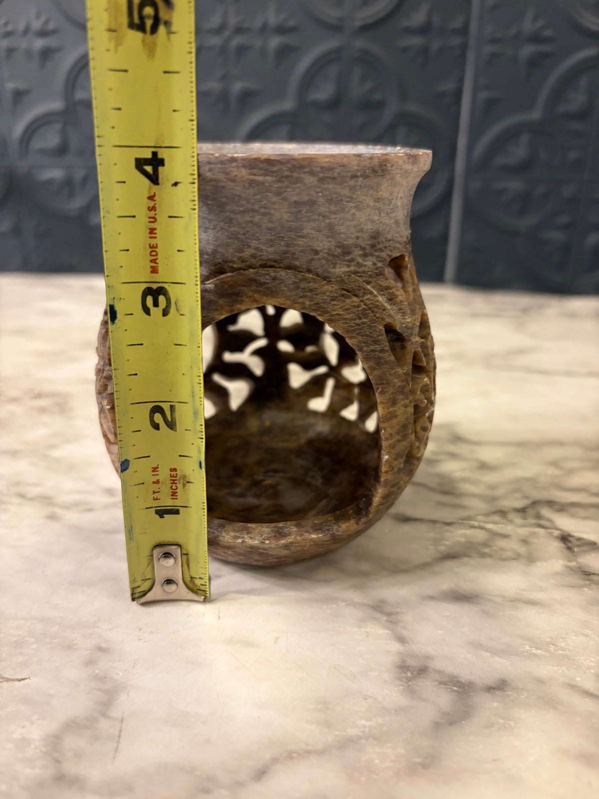 4" Carved Soapstone Tealight Holder