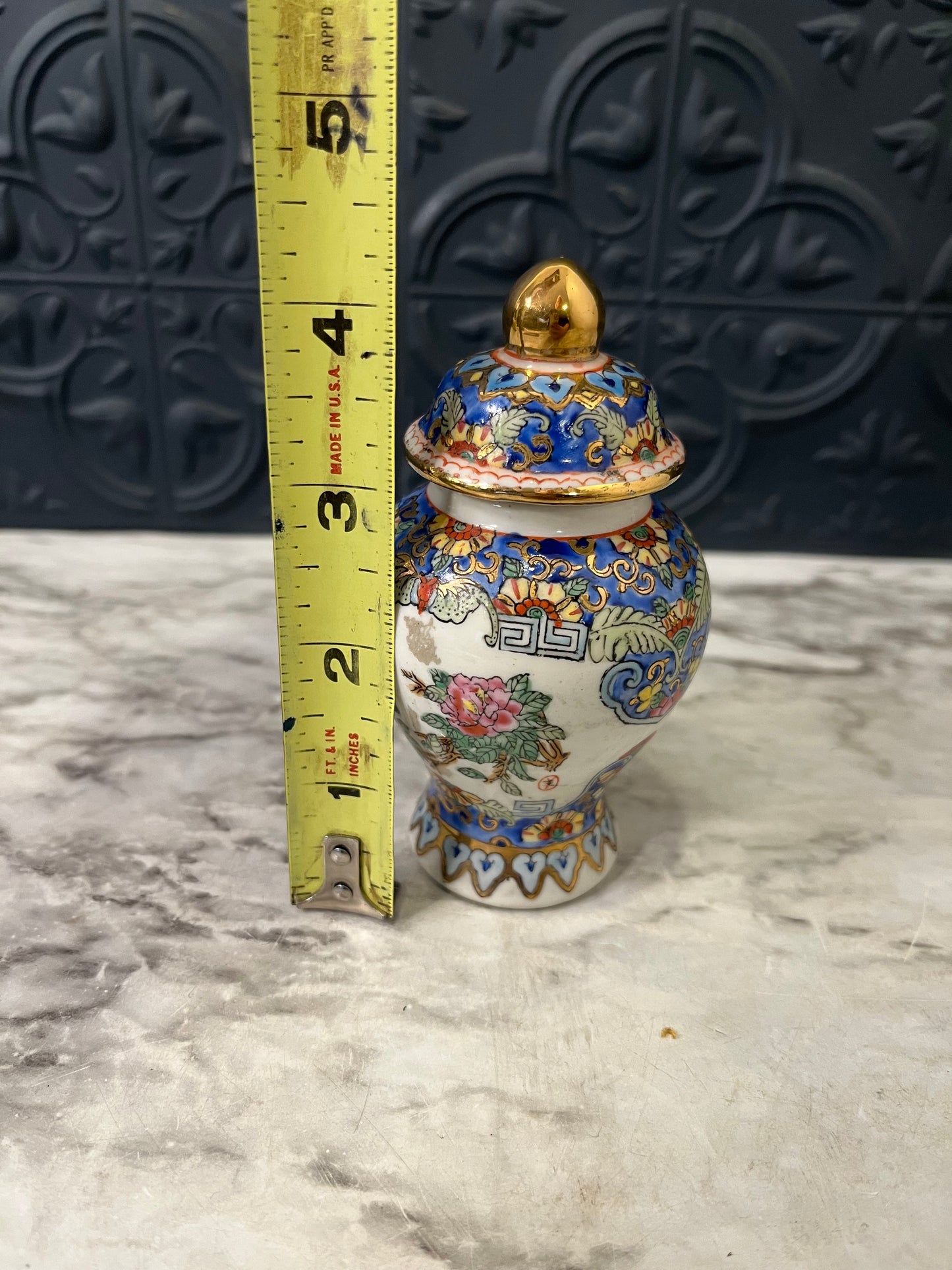 Mini Ginger Jar White with Blue and pink AS IS