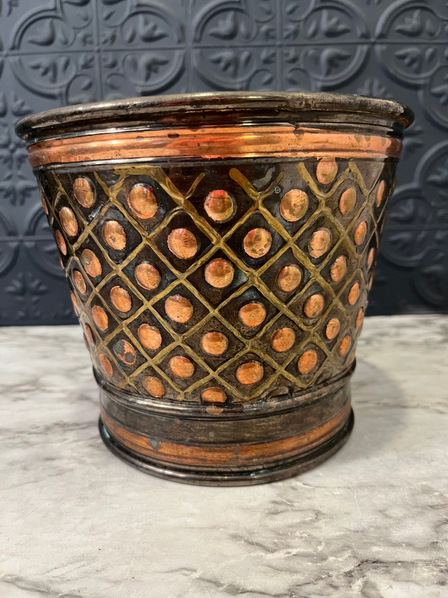 Copper and Brass Pot with Dot detail