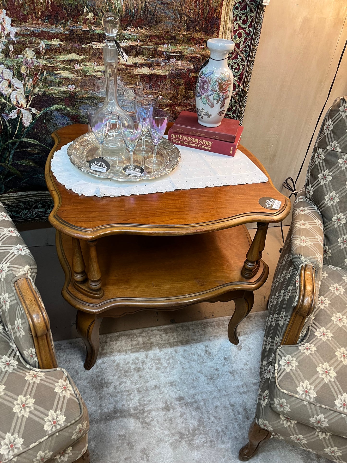 Two Tier Antique wood end table