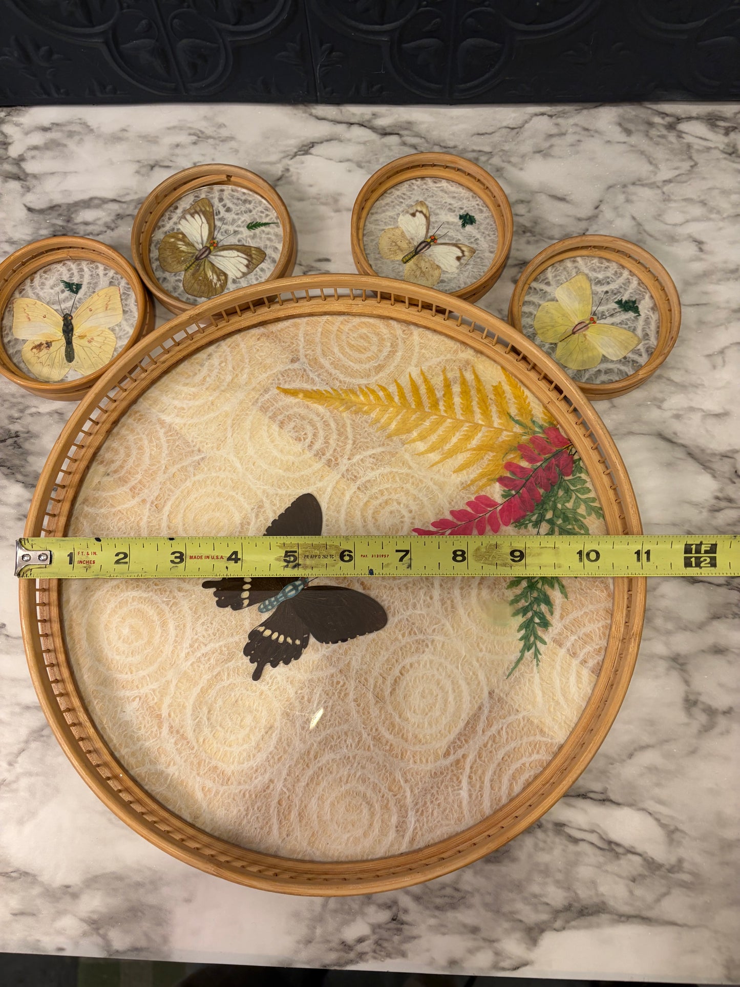 Press Butterfly Bamboo Tray and Coasters