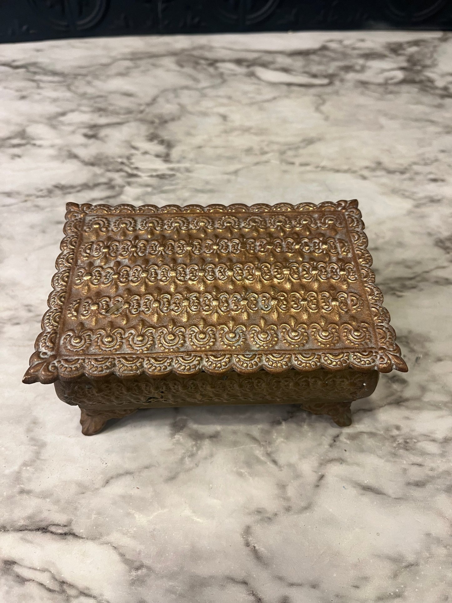 Brass Jewelry Box with Red Lining