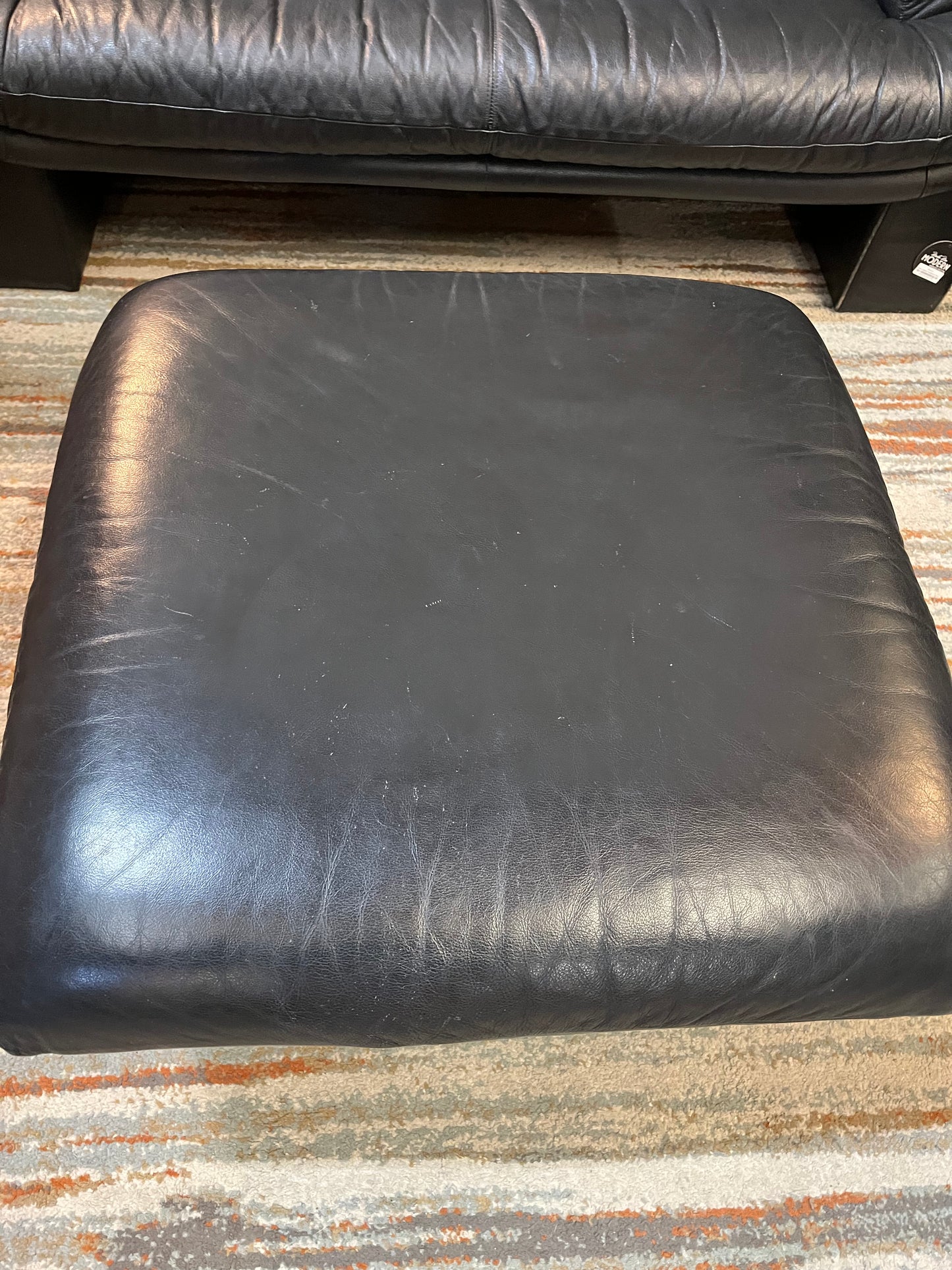 Black Leather Post Modern Nicoletti Style Ottoman