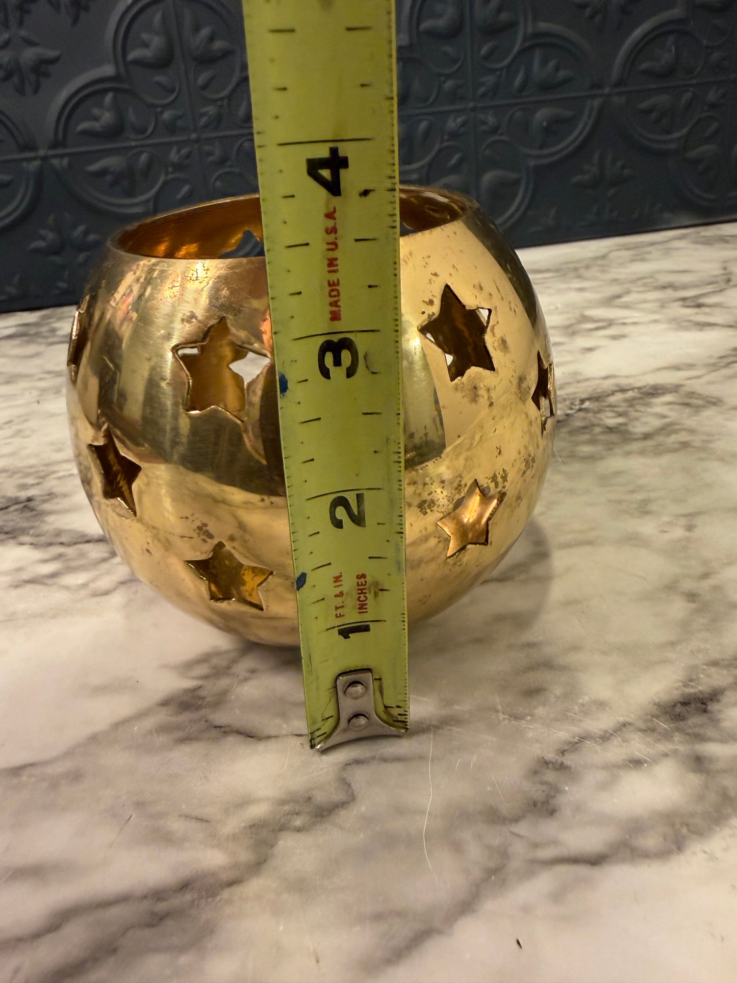 3.5" Brass votive with Star cutouts