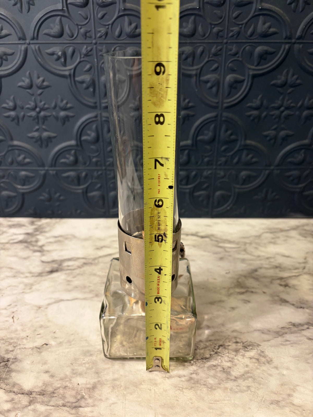 Mini Clear Glass Oil Lamp Square Base with Cylinder