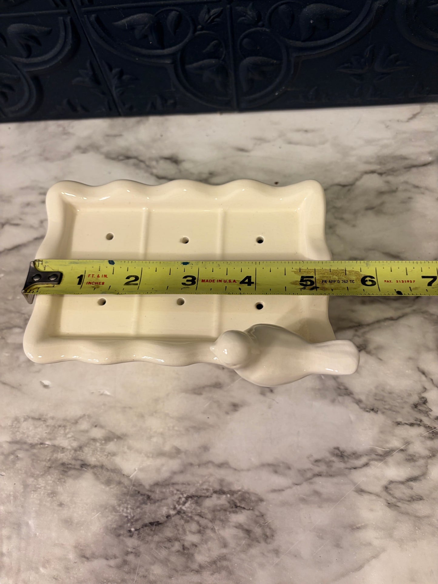 White Ceramic Soap Dish with Bird